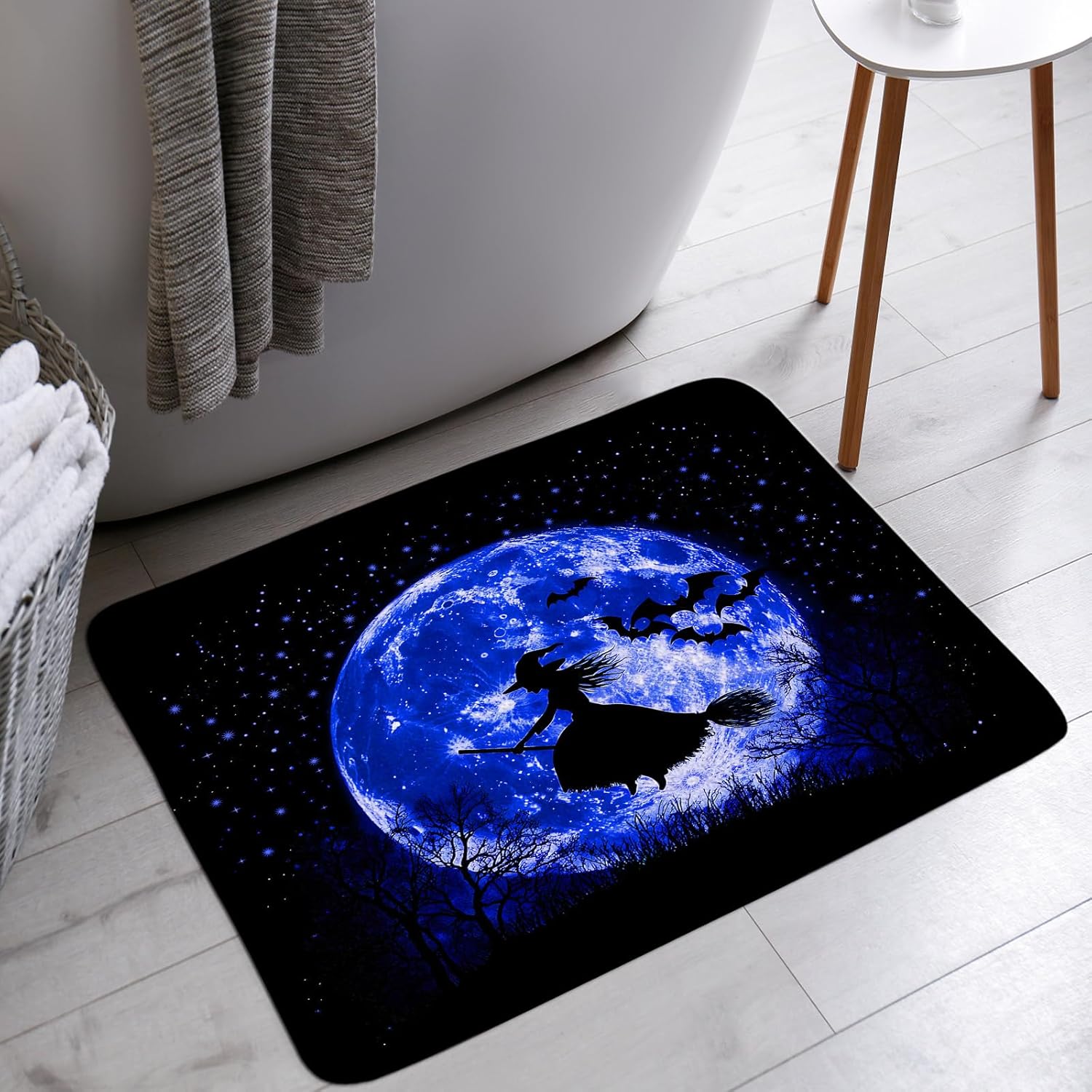 Spooky Halloween Bath Mat Scary Night Moon Witch Bat Dead Tree Forest Gothic Theme Bathroom Bathtub Floor Rugs Doormat Toilet Decor,24 x 70 in