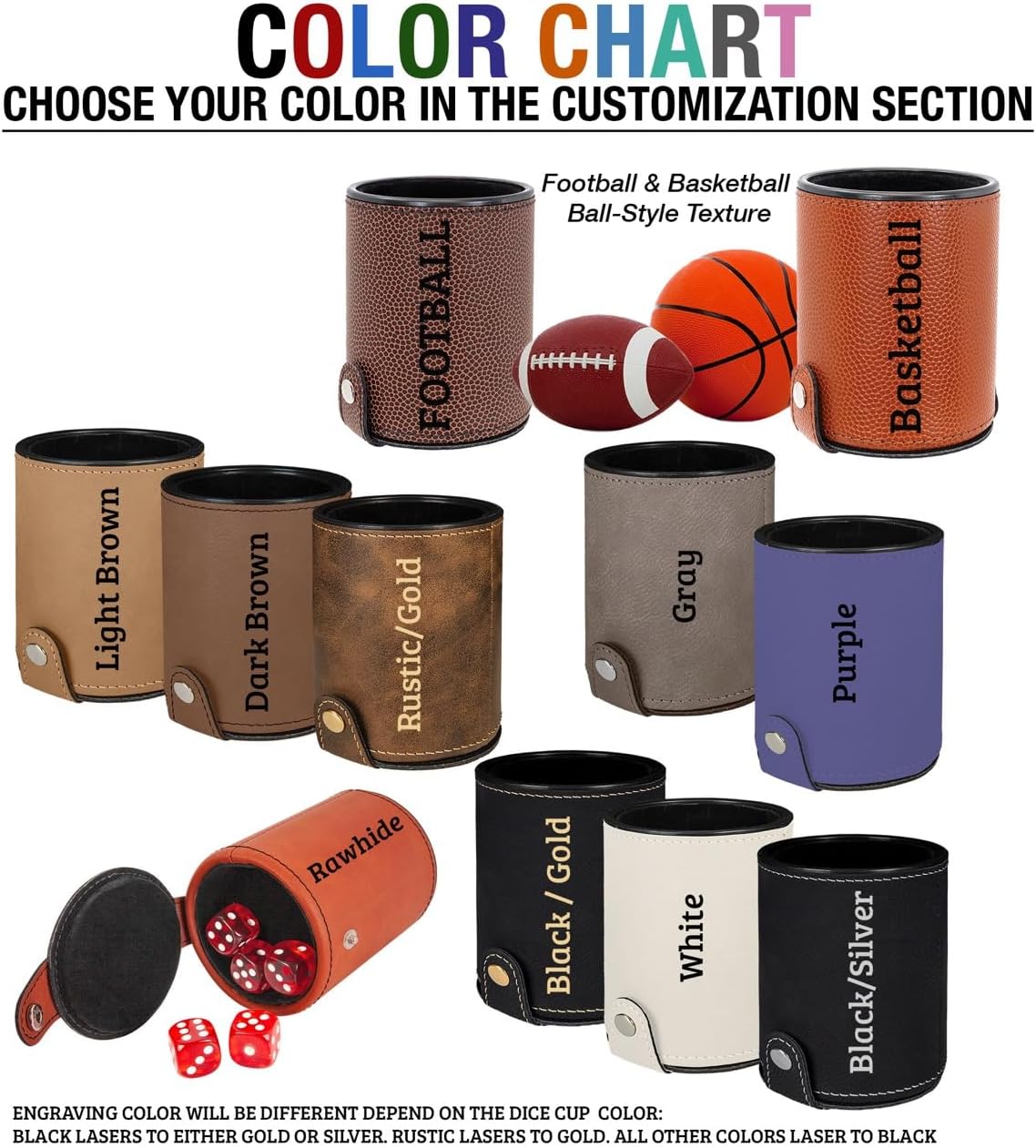 Personalized Set of Dice Cup with Storage Compartment Customized PU Leather Dice Cup with 5 Red Dice Custom Gift (Rustic/Gold)