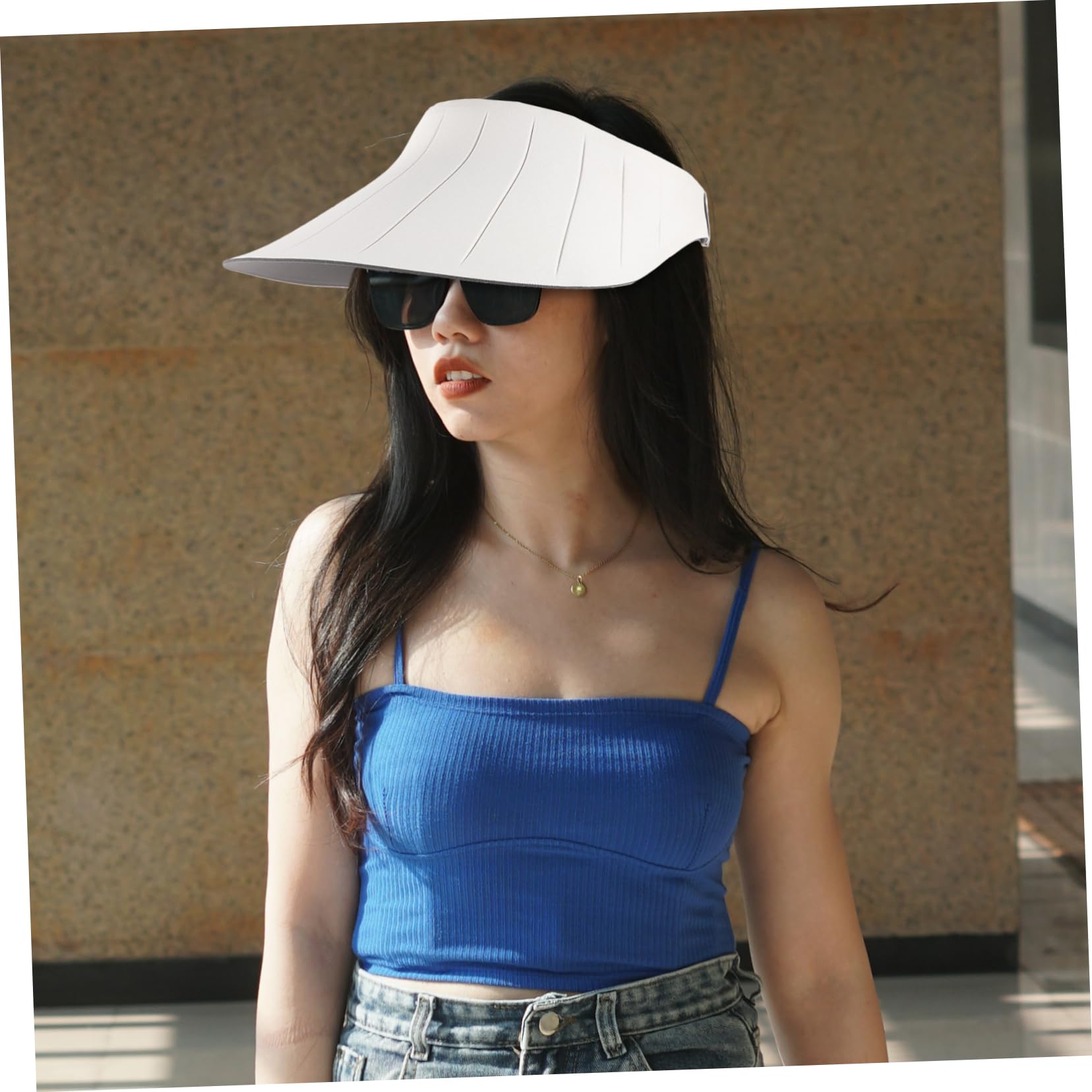 WOONEKY Chapeau Anti-UV Pliable à Larges Bords pour Femmes Blanc