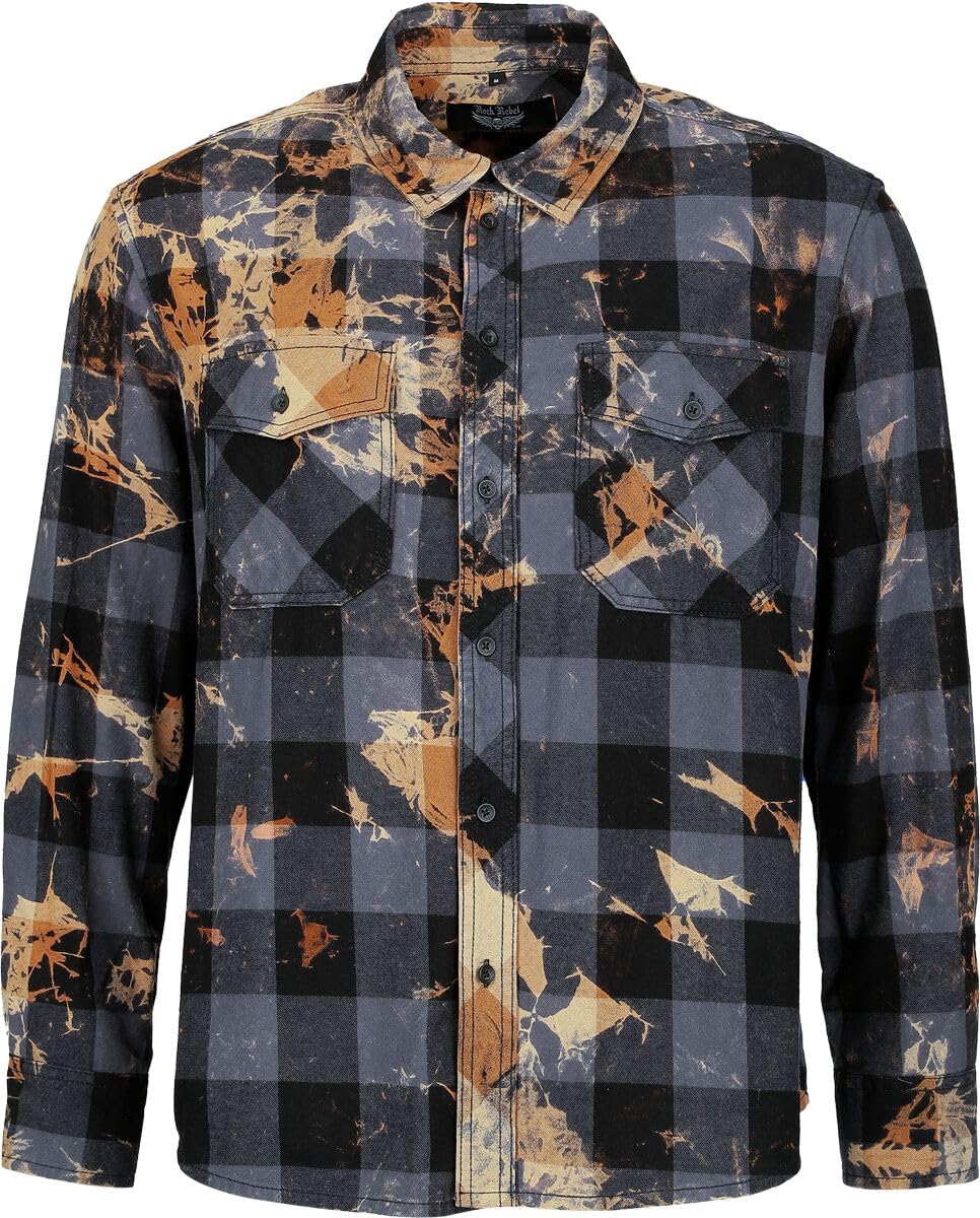 Rock Rebel by EMP Hombre Camisa de Franela Azul y Negra con puños