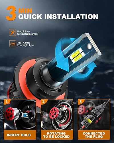 Miniatura 6 de Bombillas LED H139008, 80 W, 16000 lúmenes, brillantes, luz antiniebla LED blanca fría de 6500 K, reemplazo halógeno IP68 impermeable, paquete de 2