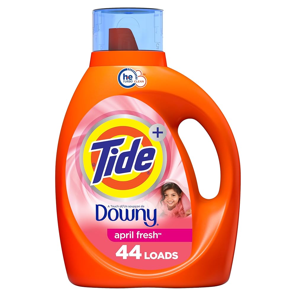Tide Plus A Touch of Downy Liquid Laundry Detergent, April Fresh Scent, 63 fl oz, 44 Loads, HE Compatible