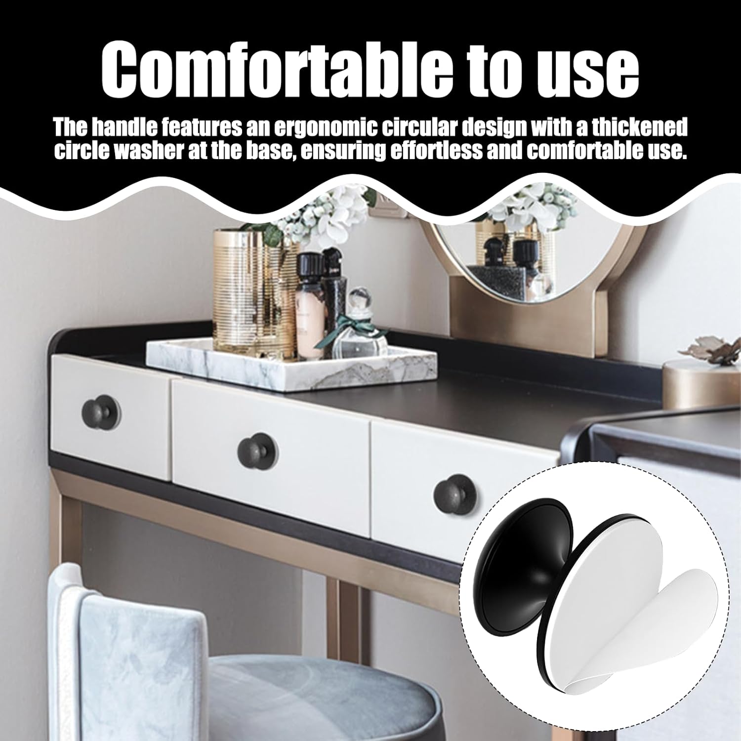 Pack of 8 black cabinet knobs, no drilling handle replacement, self-adhesive cabinet knobs, suitable for windows, cupboards and drawers