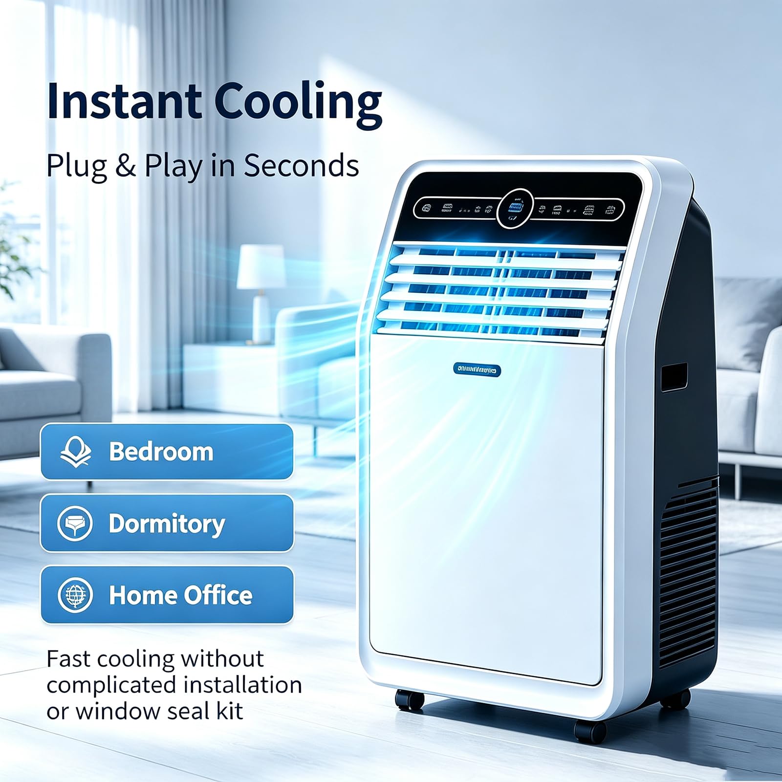Condizionatore d'Aria Portatile con Deumidificatore Integrato, Timer 24 Ore, Oscillazione A 120°, 3 velocità Ventola, Display A LED, Raffreddamento Rapido per Soggiorno, Ufficio 2P3600W