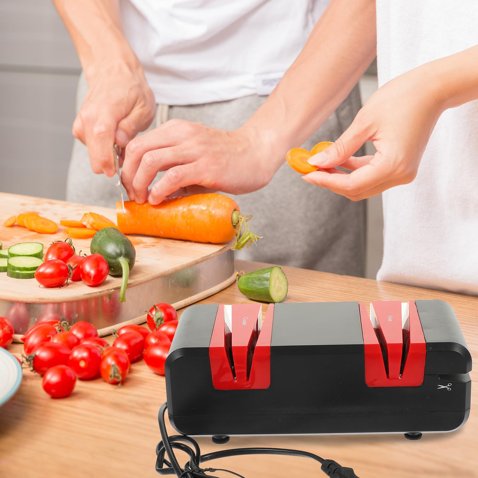 STOBAZA Afilador Eléctrico Material Abs y Motor de Cobre de Tijeras y Cuchillos para Cocina Diseño Ligero y Portátil para Afilado Rápido