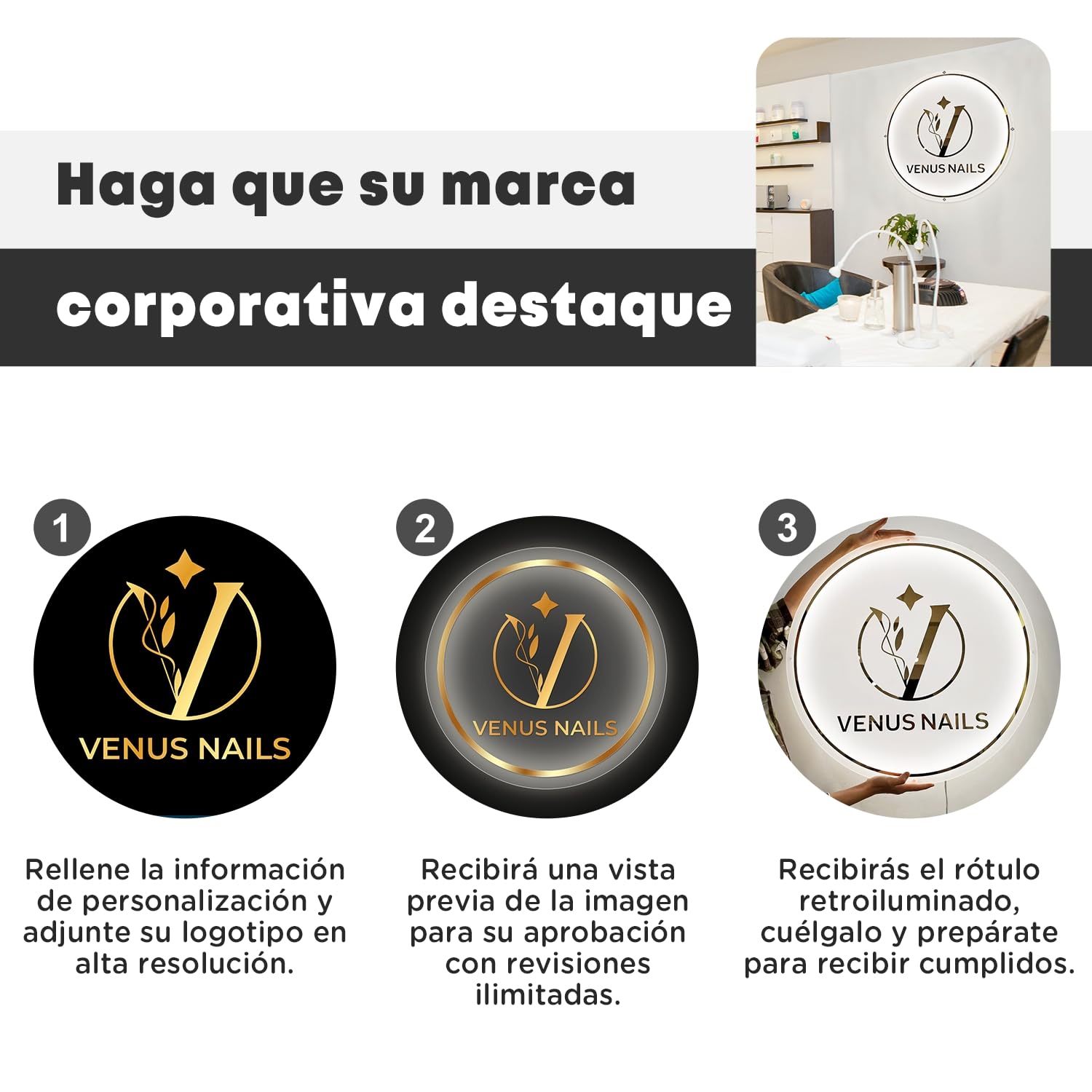 Neonapm Letrero Acrílico Retroiluminado Personalizado, Letrero de Logotipo LED para Negocios, Diseño de Escaparates, Salones de Uñas, Estudios de Belleza, Forma Redonda (35cm-115cm)