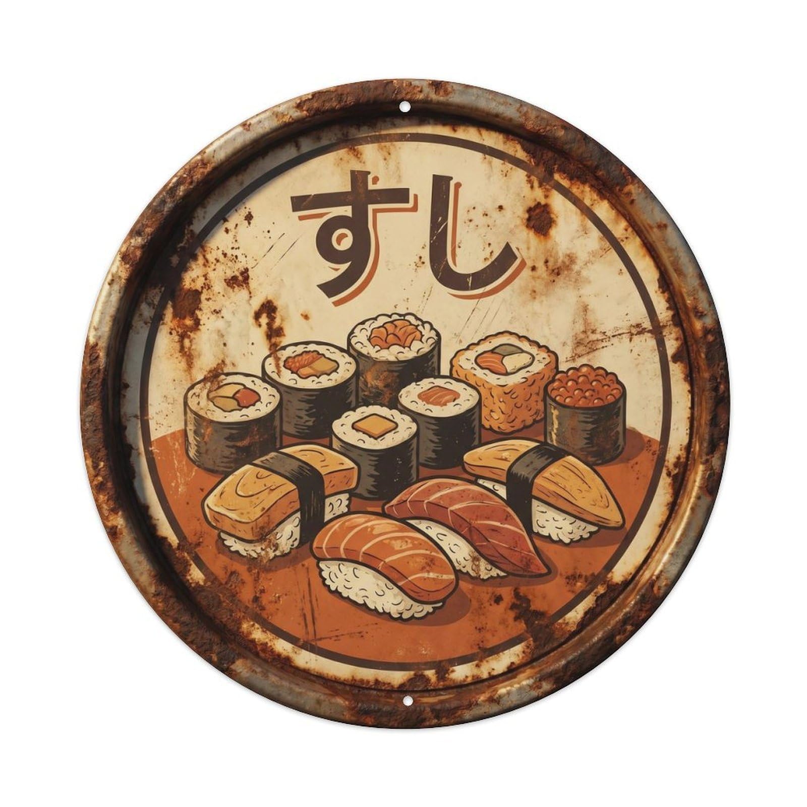 Cxhjca 8X8inch(20X20cm) Roadside Diner Japanese Sushi Kitchen Cuisine Seafood Metal Tin Sign