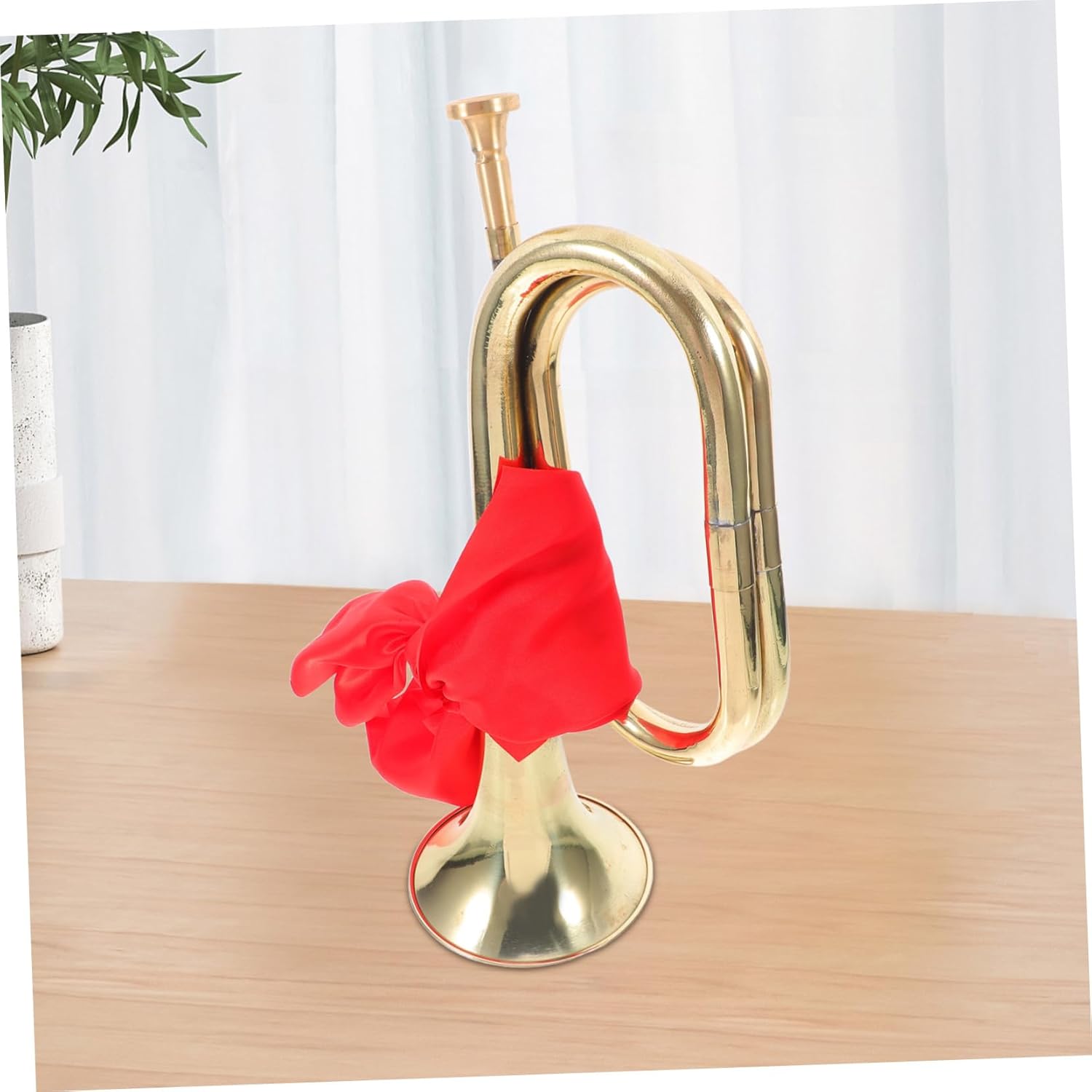 Military Style Bugle Trumpet with Elegant Finish and Red Scarf Teen Beginner Horn Instrument for School Bands Orchestras and Parades Classic Wind Musical Instrument for Ages