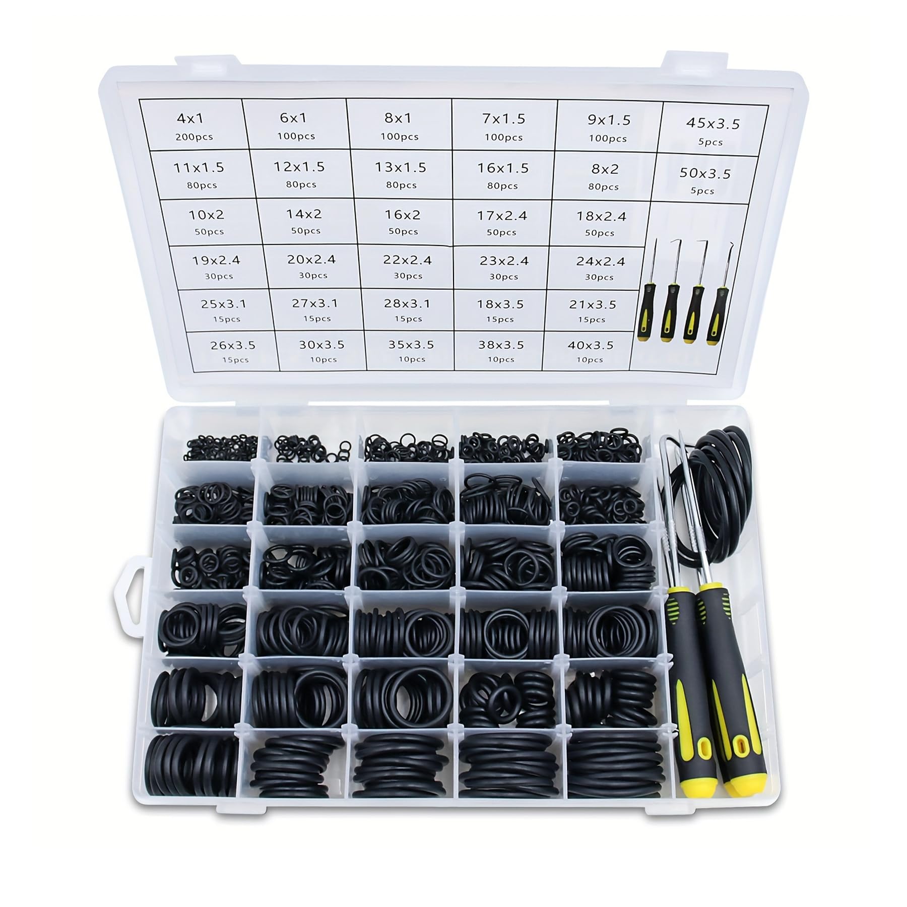 O-ring Seals 1540 pcs, 32 Sizes Nitrile Rubber O-Ring Sealswith 4 Hooks Set Gaskets Washers Assortment Kit O-ring Gasket Combination Set — image 1