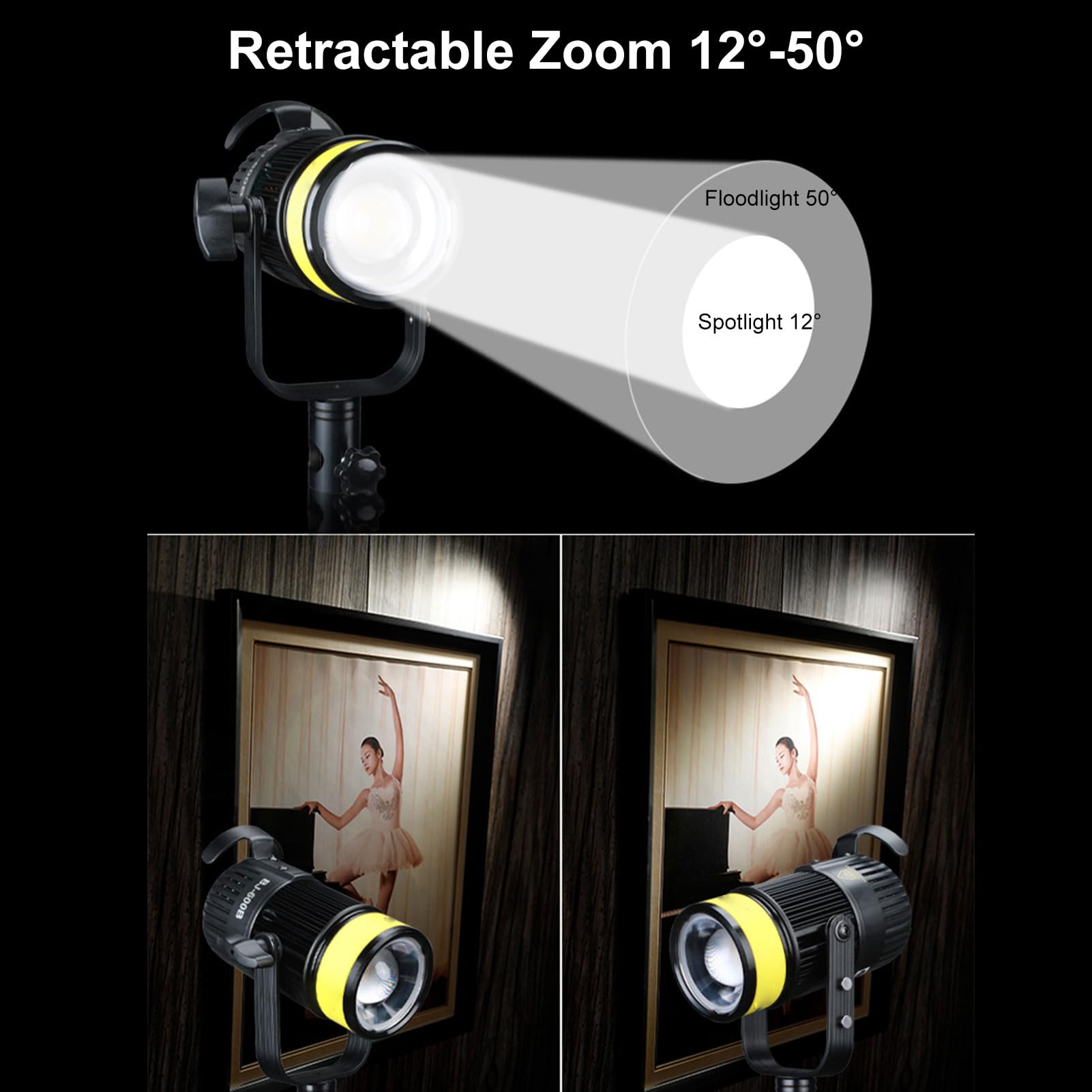 Lazmin112 Wideo LED, 35 000 Luksów 5600 K CRI 96+ Możliwość Przyciemniania Oświetlenie Fotograficzne z Regulowanym Kątem świecenia, do Portretowej Biżuterii Fotografia Produktowa (Wtyczka UE 800 W)