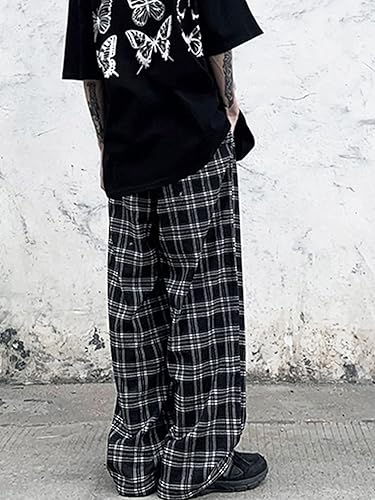 Miniatura 2 de OYOANGLE Pantalones largos de pierna recta con estampado a cuadros para hombre con bolsillo Y2k Streetwear pantalones cargo