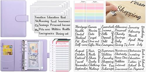 SKYDUE Carpeta de presupuesto con hebilla con sobres con cremallera y juego de 12 calcomanías de presupuesto