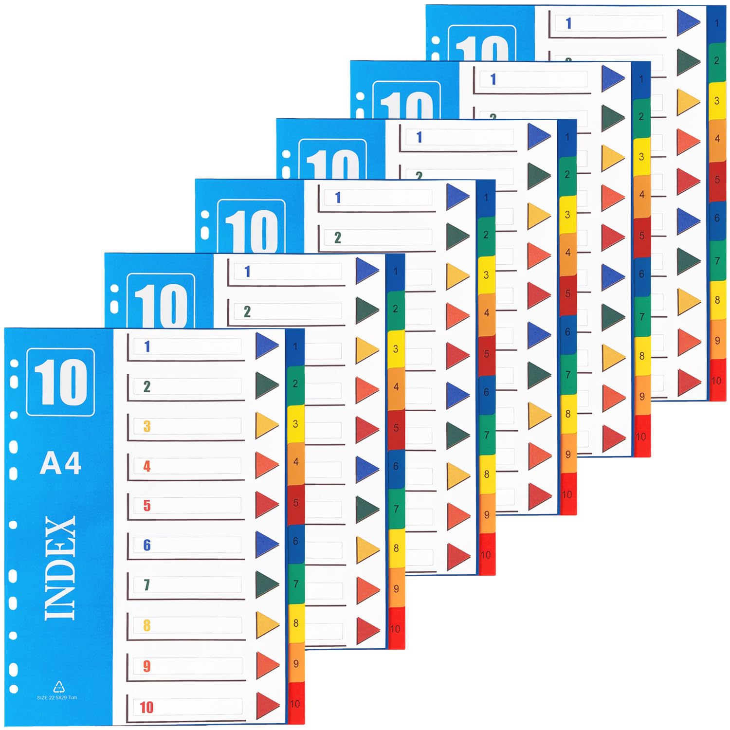 1-10 Part File Dividers A4【6 Pack】 Plastic A4 Folder Dividers for Ring Binders with11-Holes, Multi Colours File Divider for Lever Arch, Multipurpose Porous Index Dividers for School Home Work Office