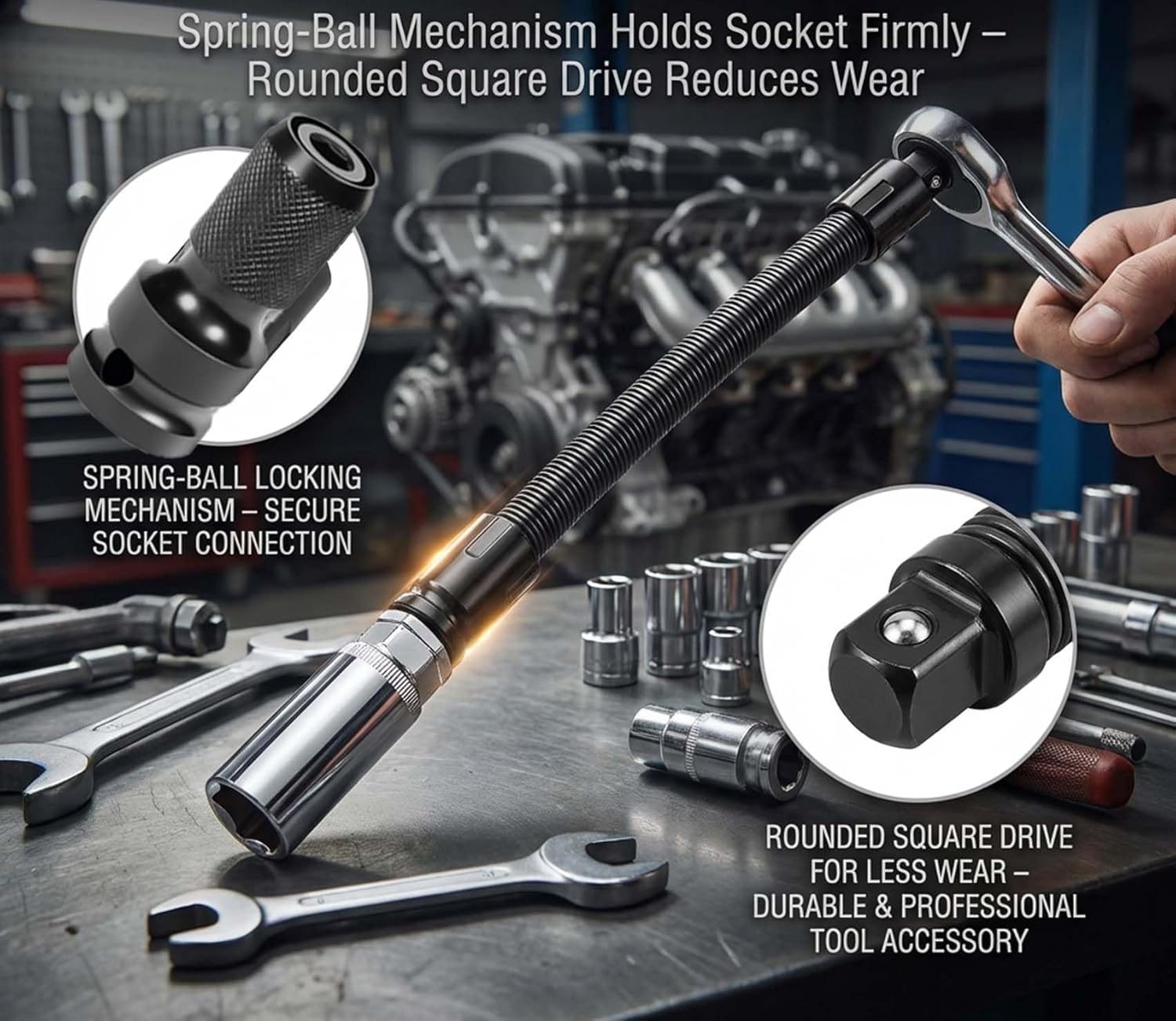 1/2 Flexible Shaft Extension Extender Torque Socket, 13.8-Inch Bendable Wrench Extender with Spring Steel Shaft, Flexible Ratchet Extension for Hard to Reach Bolts,Tight Spaces (9.8inch*1+13.8inch*1)