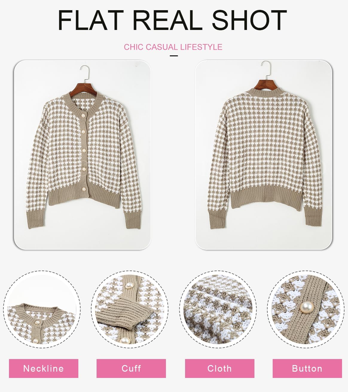 Dokotoo Cardigan Sweaters for Women V Neck Button Down Long Sleeve Plaid Knit Cardigans Sweater Tops - Image 4