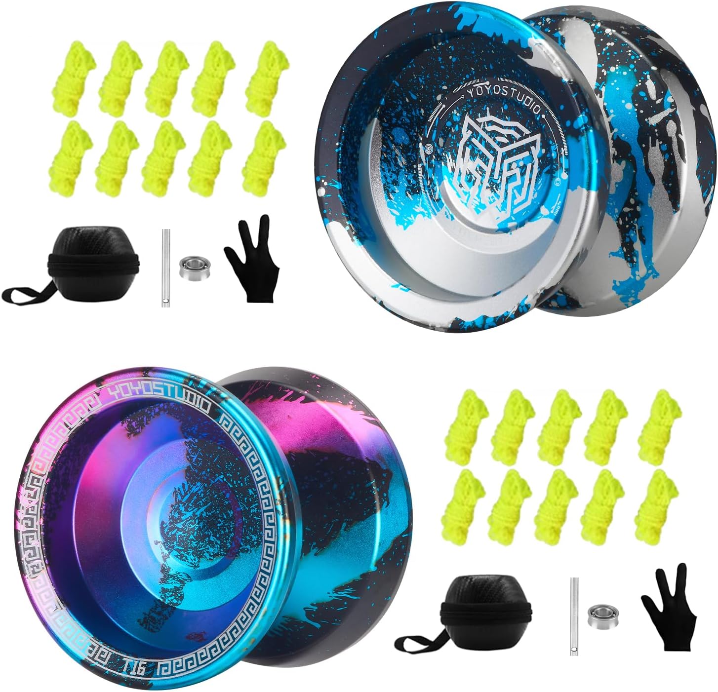 Pack of 2 Yoyos - YOYOSTUDIO H17 Yoyo Black Blue Silver+ T16 Yoyo Black Blue Pink