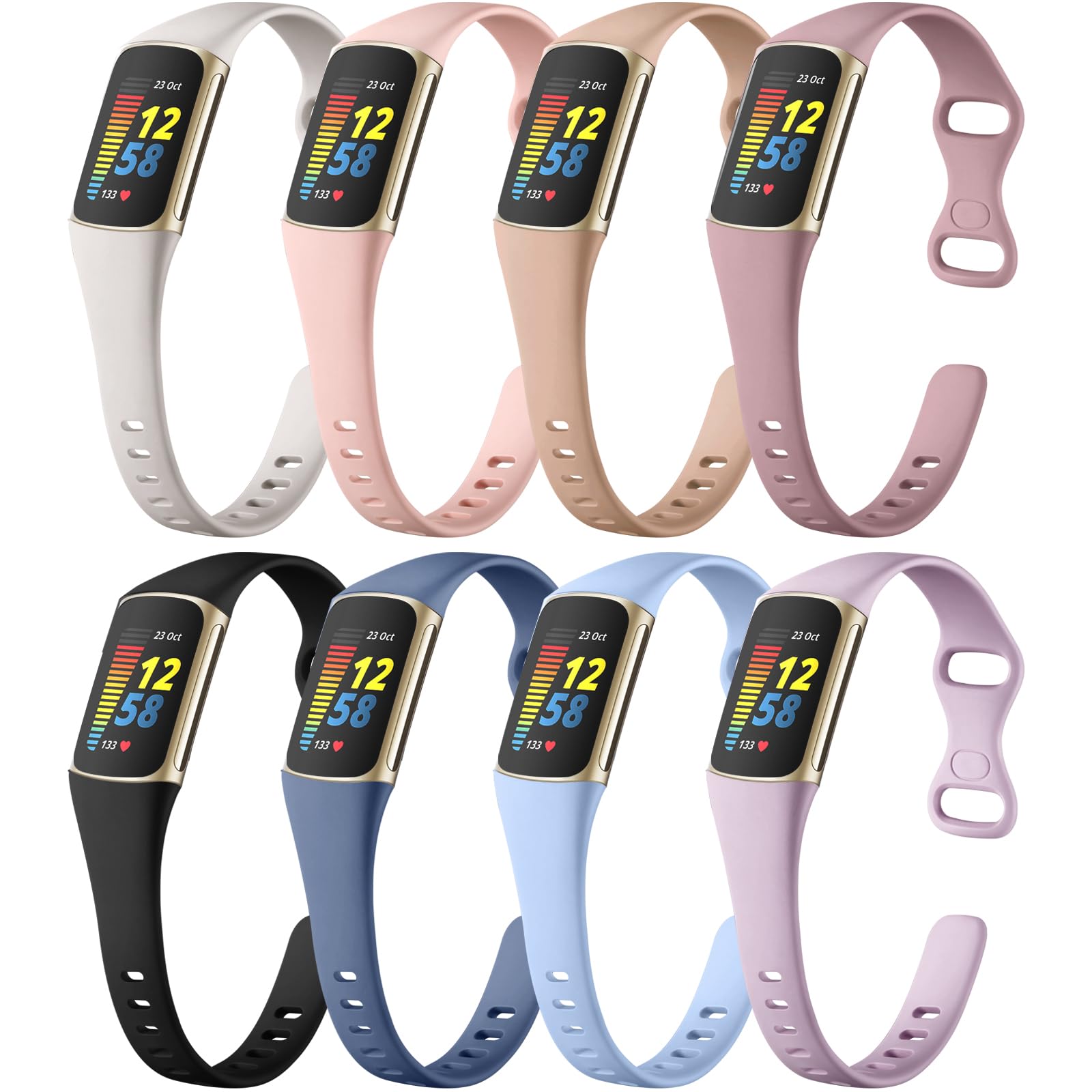 Maledan 8 Pack Band Compatible with Fitbit Charge 5/Charge 6 Bands for Women Men, Soft Slim Silicone Waterproof Sport Strap Replacement Wristband Accessories for Fitbit Charge 5/6 Fitness Tracker-picture-12