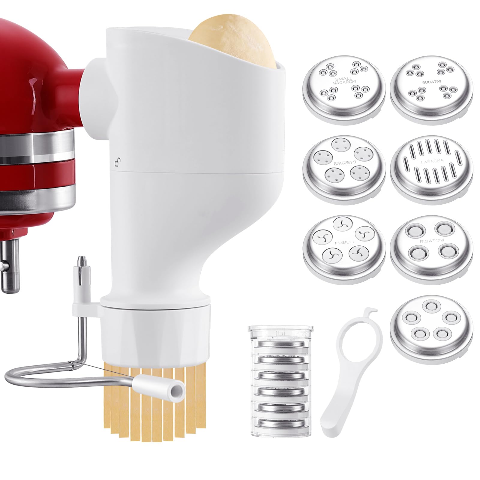Gourmet Pasta Maker Aufsatz für KitchenAid Standmixer | 7 austauschbare Nudelplatten, für Spaghetti, Fusilli, Makkaroni, Bucatini und Rigatoni, Nudelpresse im neuen Buckle Design