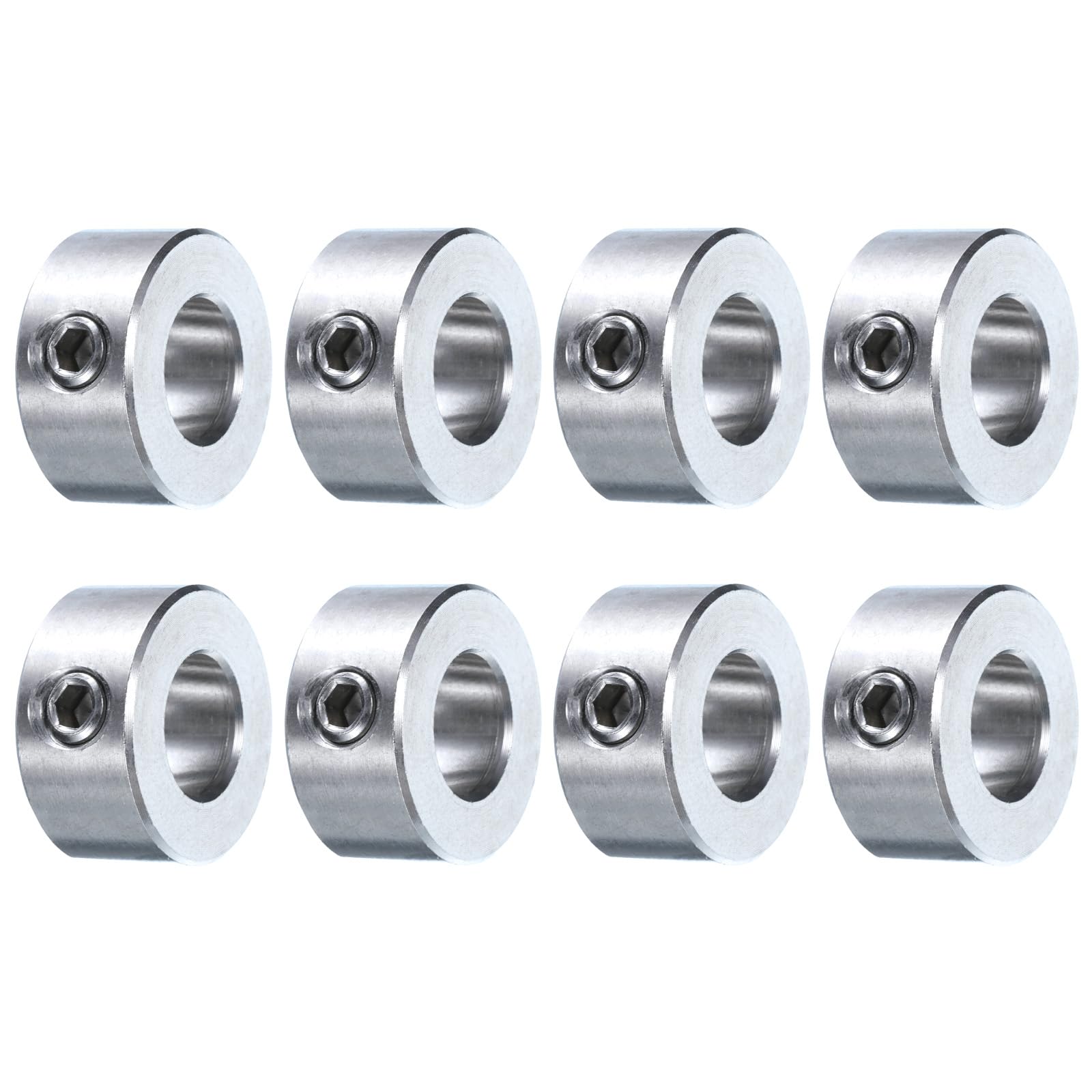 uxcell 8pcs Set Screw Collars 7/16" Bore 304 Stainless Steel Shaft Collars, 7/8" OD, 7/16" Width Axle Collar Clamp for Linear Rod Shaft Guide