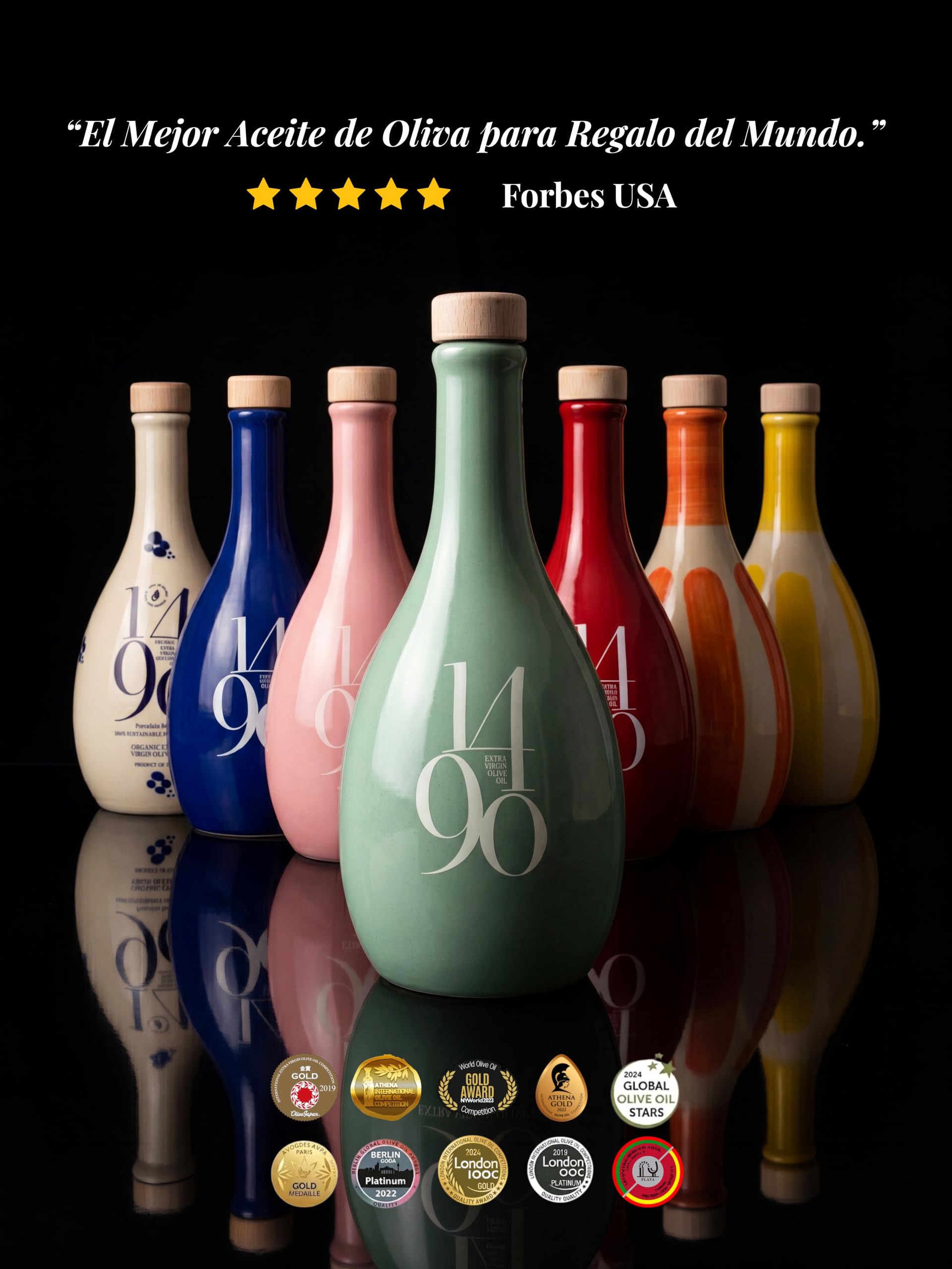 1490 Aceite de Oliva Virgen Extra - Regalo Gourmet Premium 500 ml - AOVE Picual Intenso Cosecha Temprana Extracción en Frío de Córdoba en Botella de Porcelana Pintada a Mano | Regalo de España
