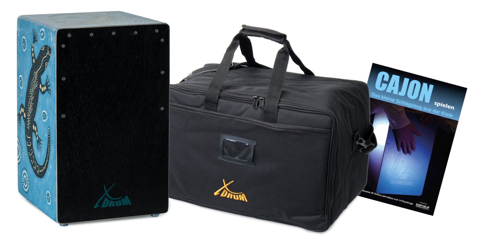 XDrum Design Series Cajon "Gecko" Set inkl. Tasche + Schule, 5 cm