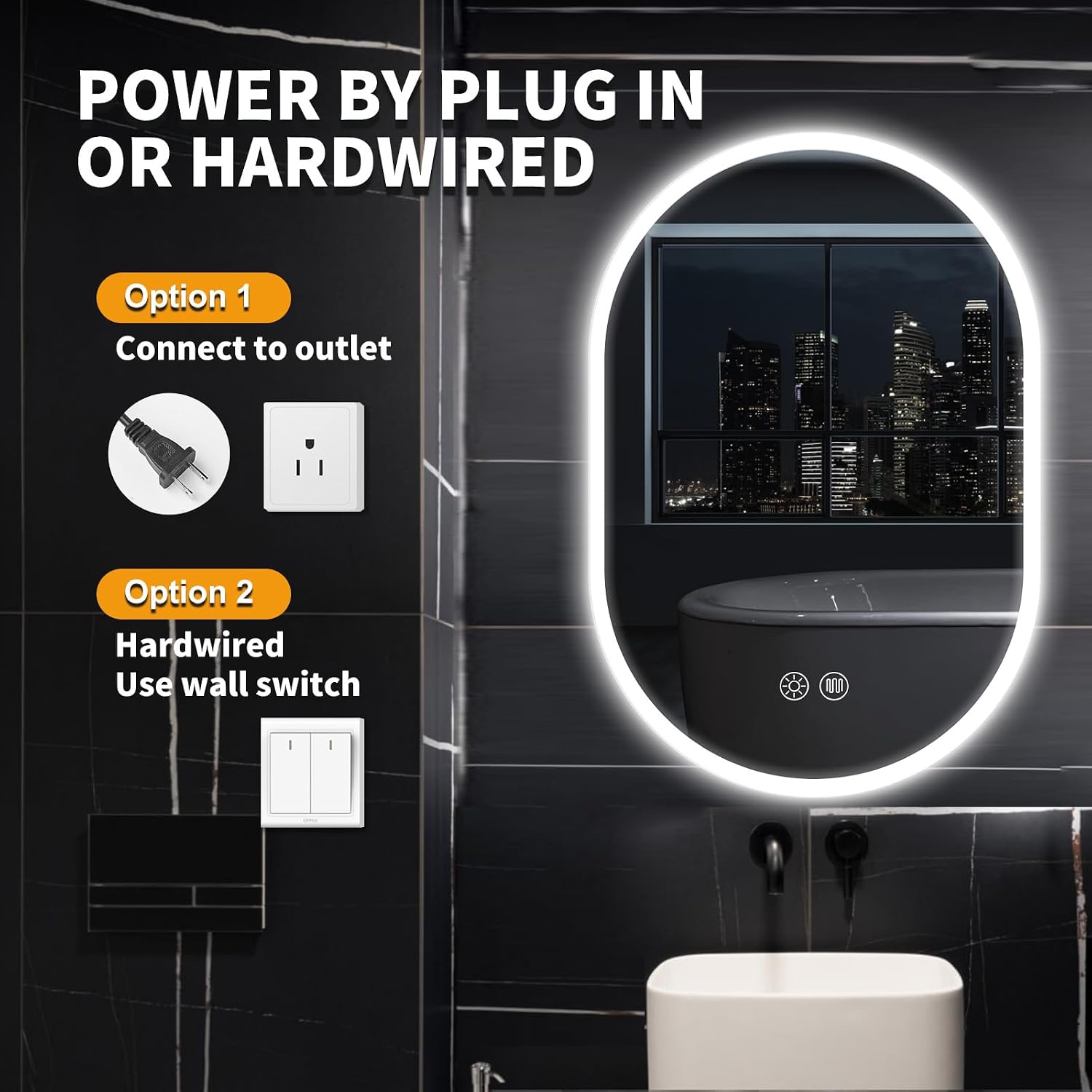 LED Bathroom Mirror, 24" x 36" Oval Led Bathroom Vanity Mirror, Anti-Fog Backlit Bathroom Wall Mirror with 3 Colors Dimmable Light, Horizontal/Vertical