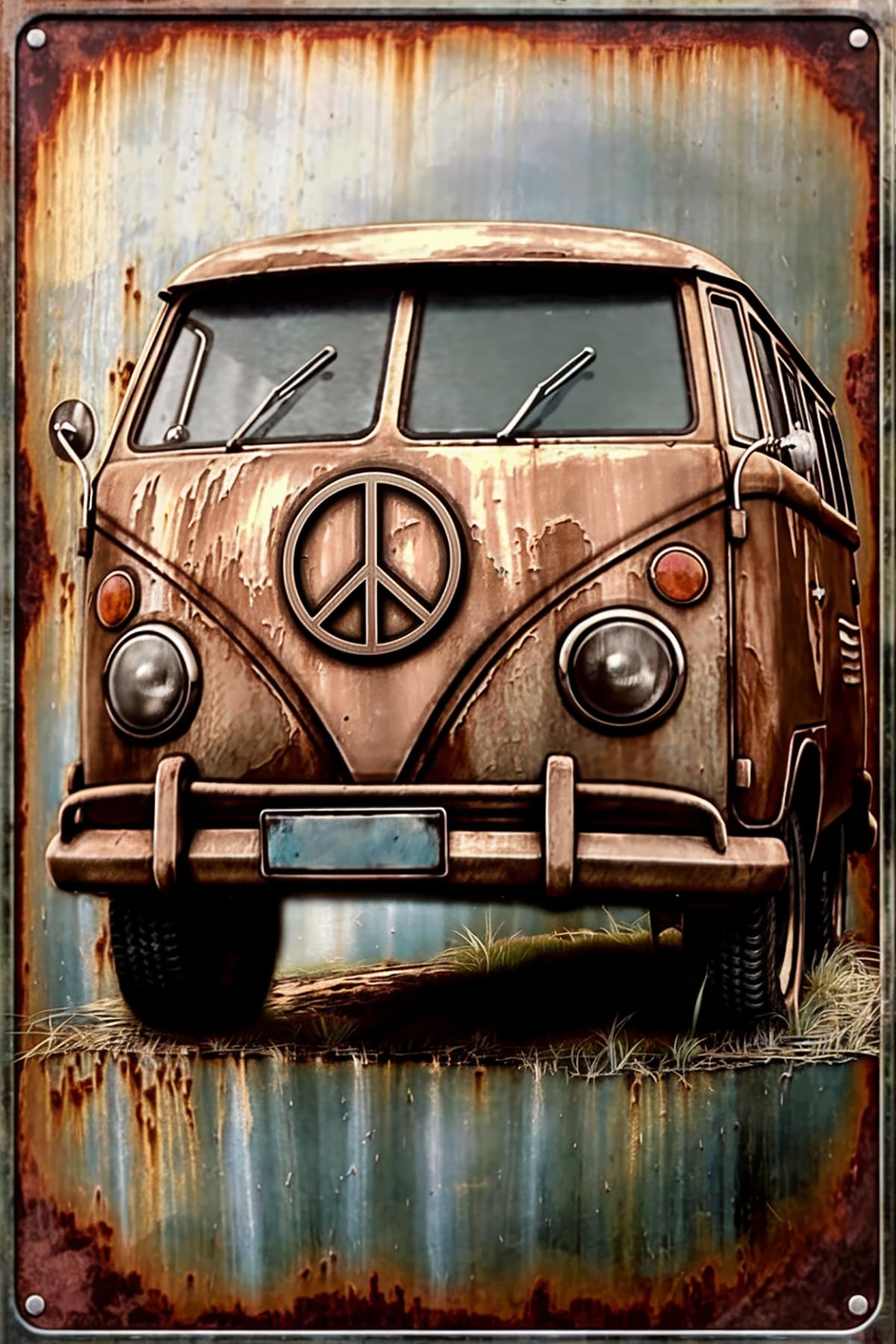 Yivxa Tin-1460 Retro Peace Symbol Metal Tin Signs Vintage Camper Van Peace Symbol Sign Wall Decorative Plaque For Home Bar Club Man Cave Garden Garage 8X12 Inch