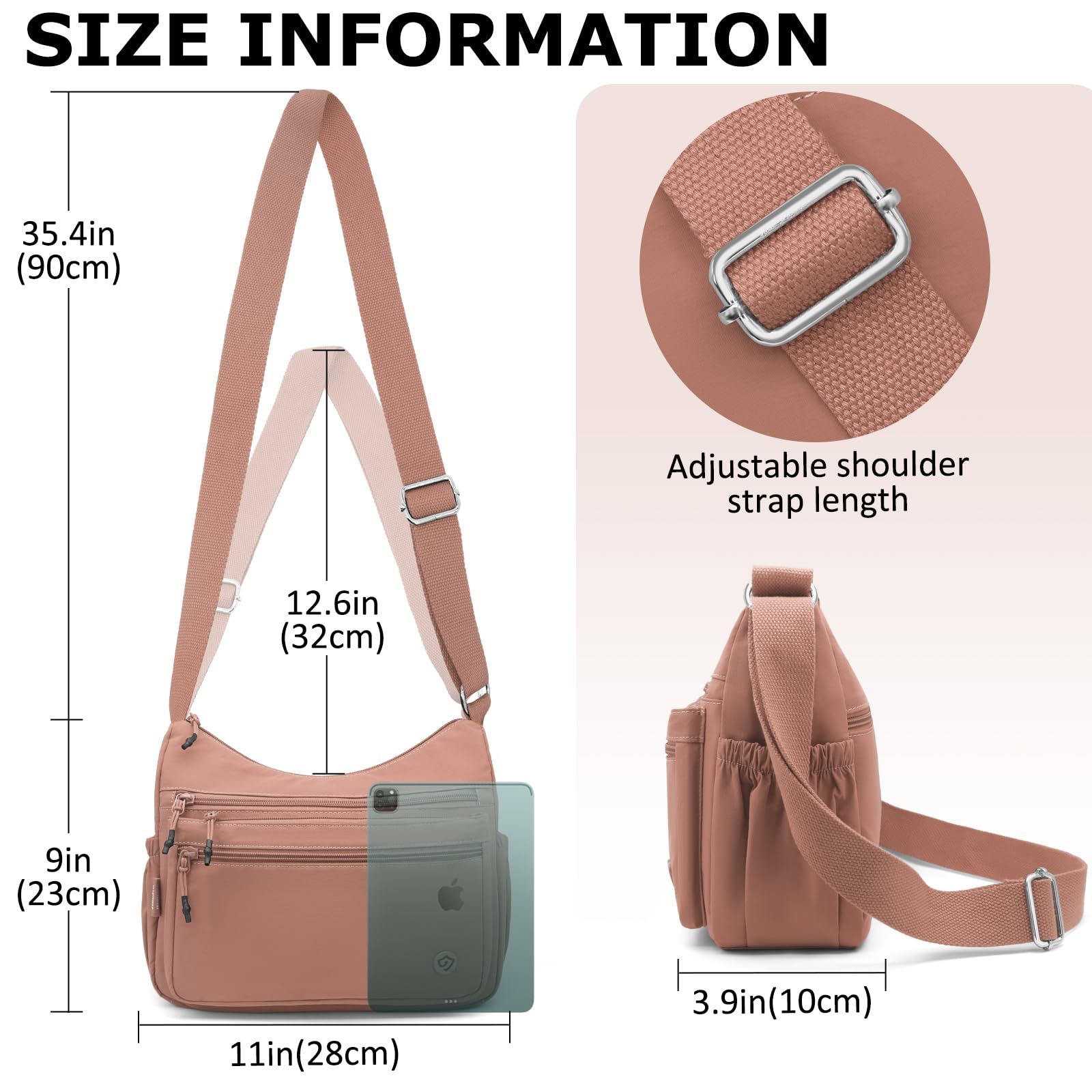 REETEE Borsa Tracolla Donna Nylon Borsetta Tracolla Donna Impermeabile Borsa a Spalla Multitasche Crossbody Bag per Lavorare Shopping Festa