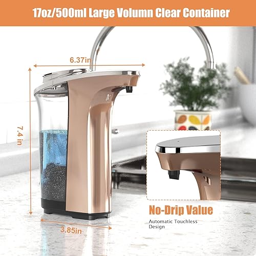 Miniatura 7 de Dispensador automático de jabón, 17 onzas líquidas sin contacto con sensor infrarrojo mejorado, 5 niveles de dispensación de jabón ajustables,