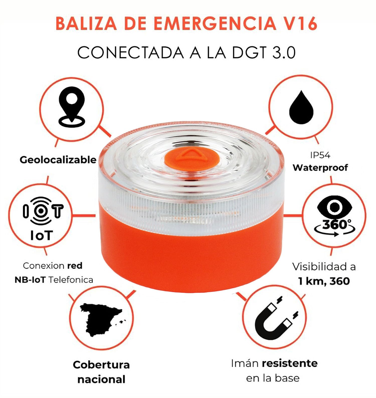 Baliza V16 Conectada a DGT 3.0 con Geolocalización, Luz de Emergencia V16 Homologada para Coche,Datos Incluidos hasta 2038 (V16 Blanco X3)