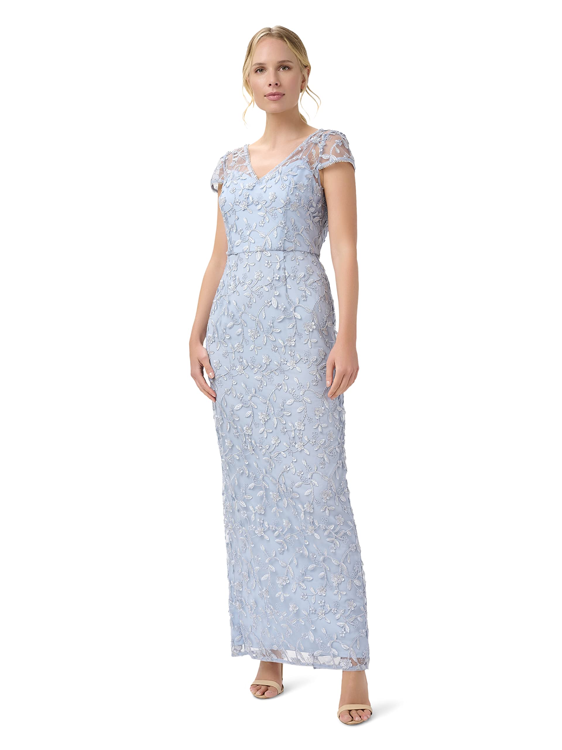 Adrianna Papell Women's Gathered Waist Metallic Threaded Gown Blue Size 4