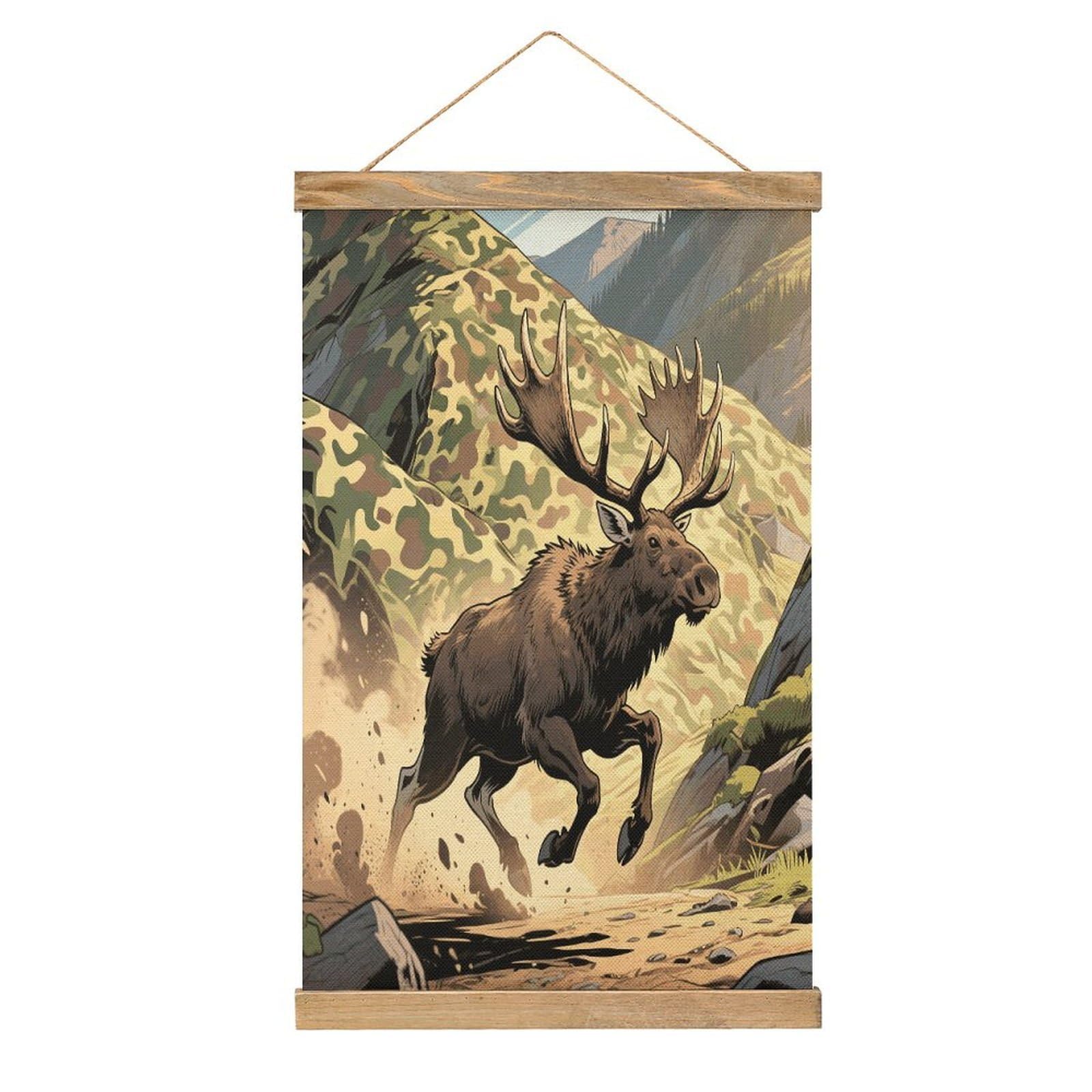 VstaDank Hunting Camo Deer Hanging Poster with Wooden Frame Modern Linen Hanging Painting Retro Style Wall Decor Art Painting for Living Room,Bedroom Decor Poster Frame 20.4x13.1inch
