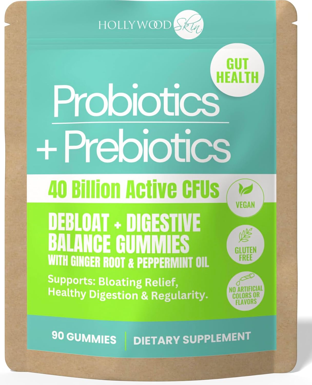 5X Strength - 40 Billion CFU Probiotic Gummies for Women & Men | Prebiotics, Ginger & Peppermint | Reduce Bloating, Support Digestion & Gut Health | Vegan, Non-GMO, Naturally Flavored – 90 Gummies