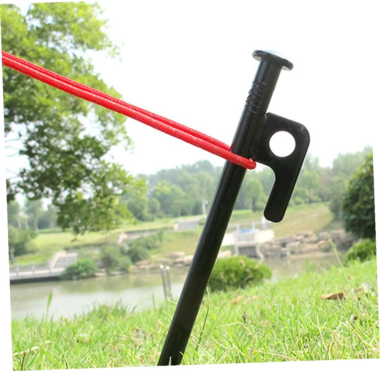 BESTonZON 10pcs Heavy Duty Metal Tent Stakes for Camping 30cm Black Tent Pegs with Rope Holes and Storage Bag Outdoor Ground Anchors and Windproof Shelter Accessories