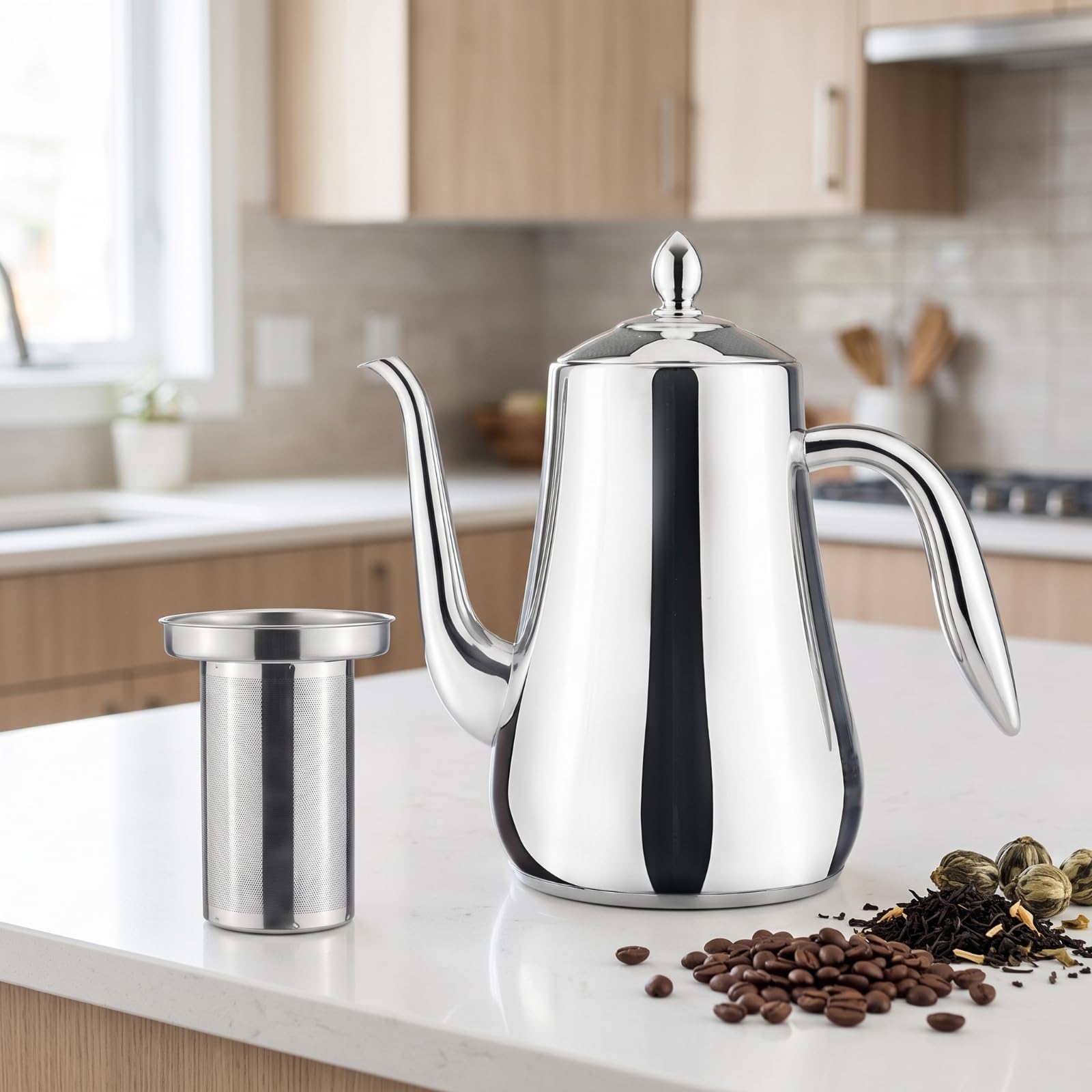 Tetera con Cuello Cisne Antioxidante Hervidor con Filtro Menaje para Cocina, 1550ml