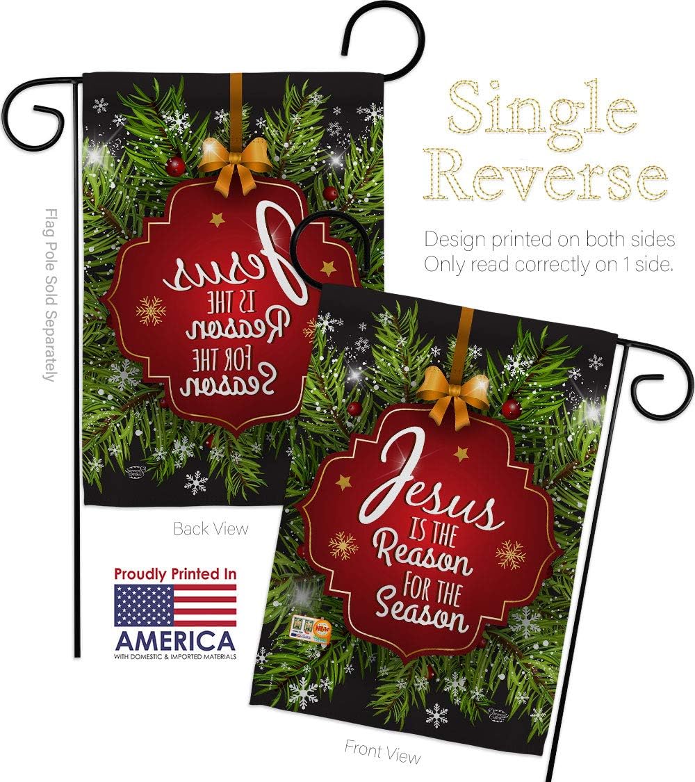 Jesus is the Reason Garden Flags Pack Wintertime Nativity Three King Religious Holy Family Season Christian Support Our Troops Small Gift Yard House Banner Made In USA 13 X 18.5