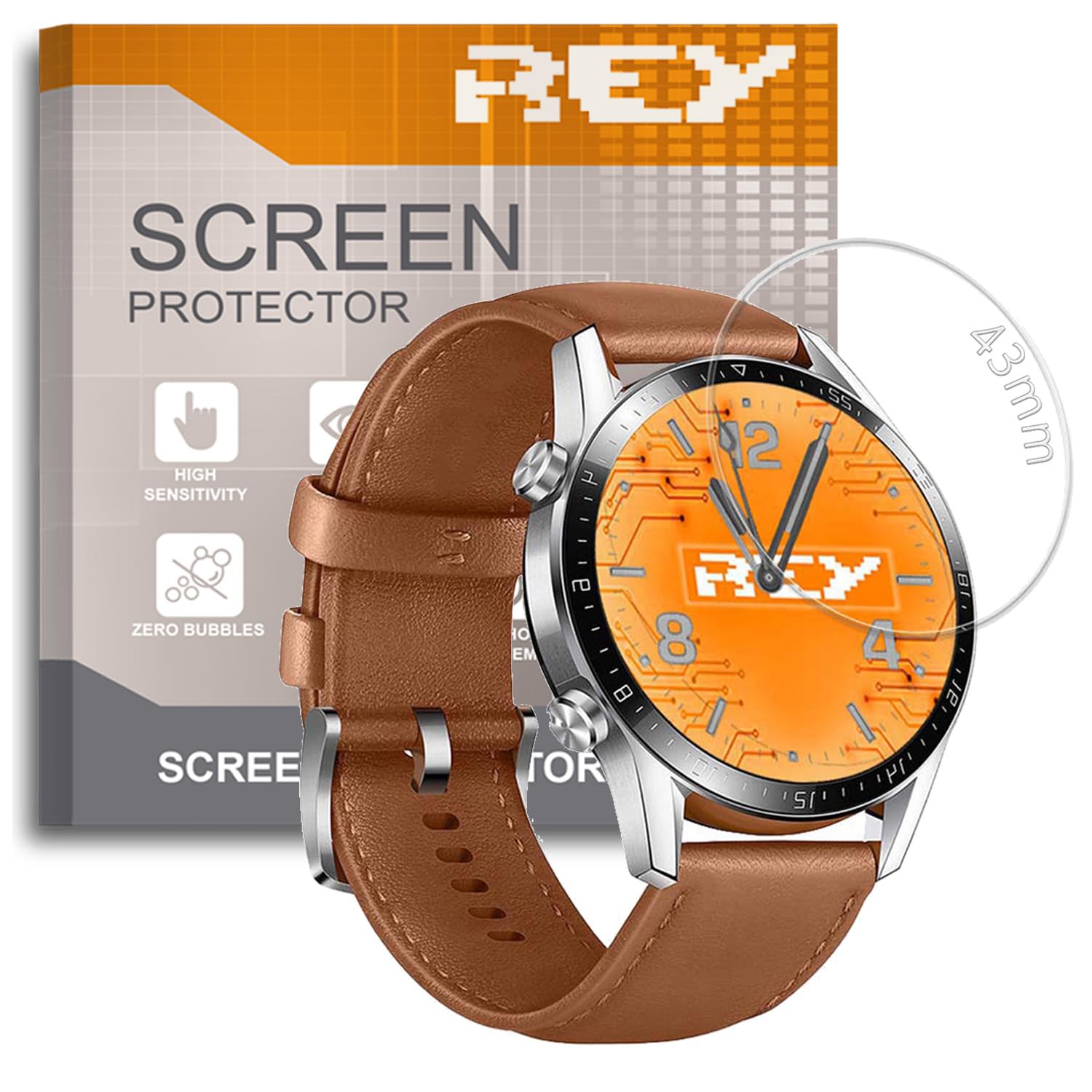 3X Protector de Pantalla Universal para Reloj 43 MM, Cristal Vidrio Templado Premium ¡¡¡ Medir Antes de Comprar !!!
