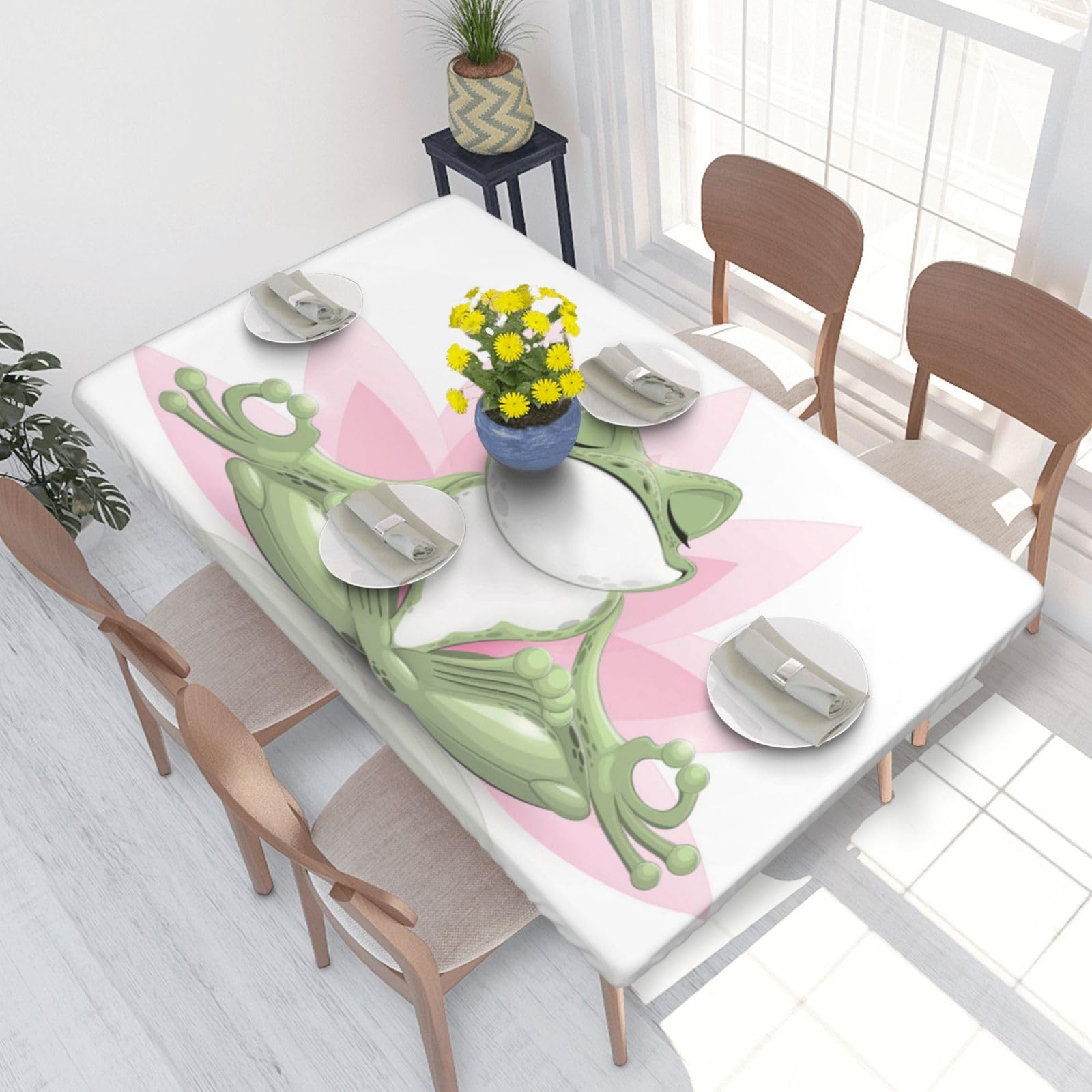 BNVSADC Cute Funny Frog Doing Yoga Printed 4FT Tablecloth 122x76 CM Polyester Kitchen Water Resistant Table Cloth Dining Table Decoration Table Covers