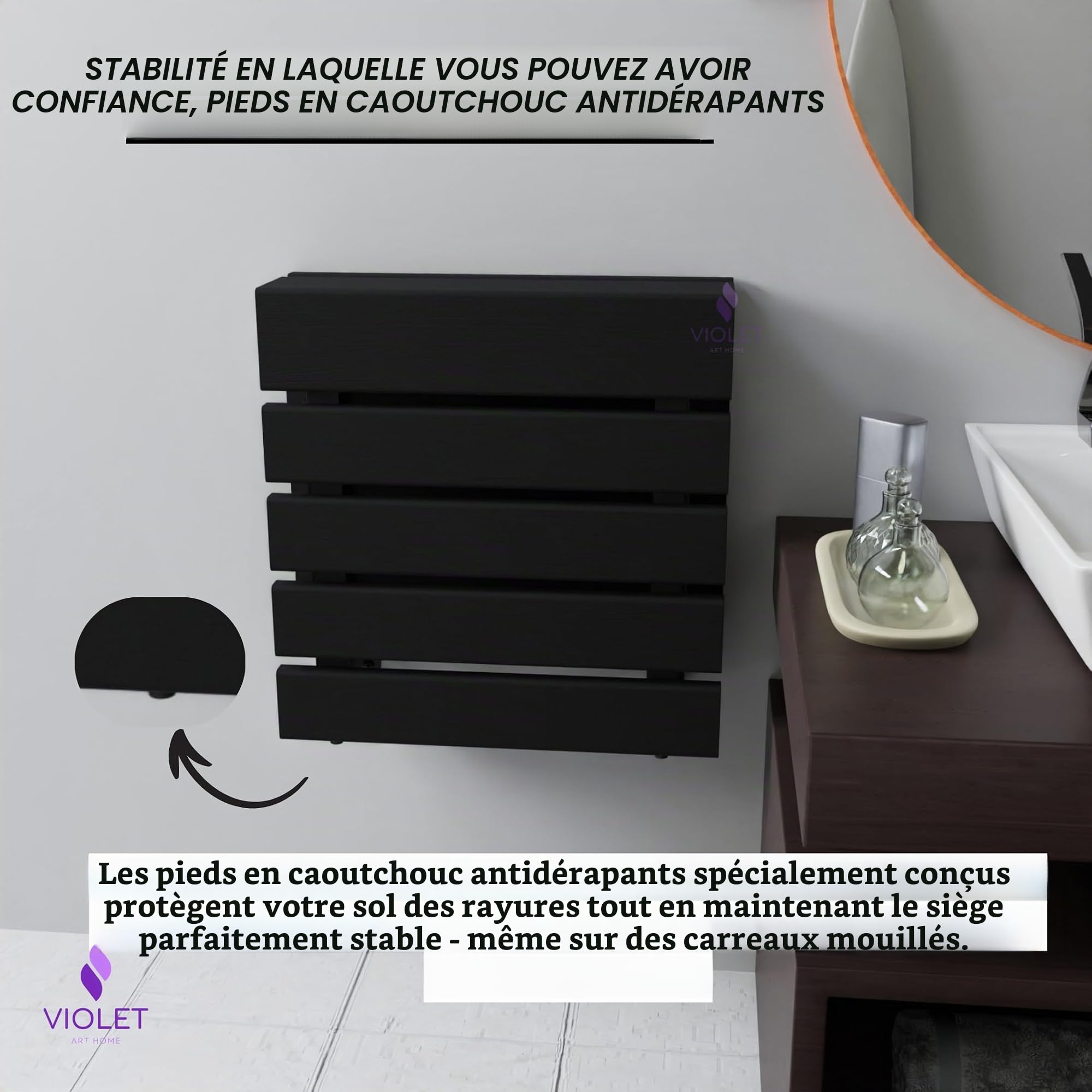 Siège de douche mural pliable en bois de teck avec dossier, tabouret de salle de bain pliable avec pieds, matériaux de qualité supérieure, fabriqué à la main, économie d'espace et chaise super sûre