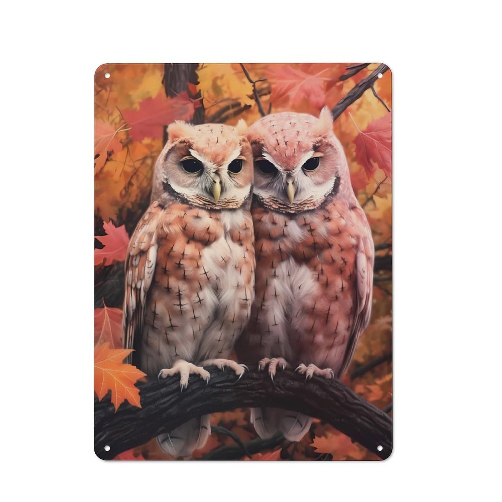 Junmoney Owl Cuddle 40X30cm Retro-Style Tin Sign With For Café Or Restaurant, Winter Wall Decor For Hospitality Interior Collectors
