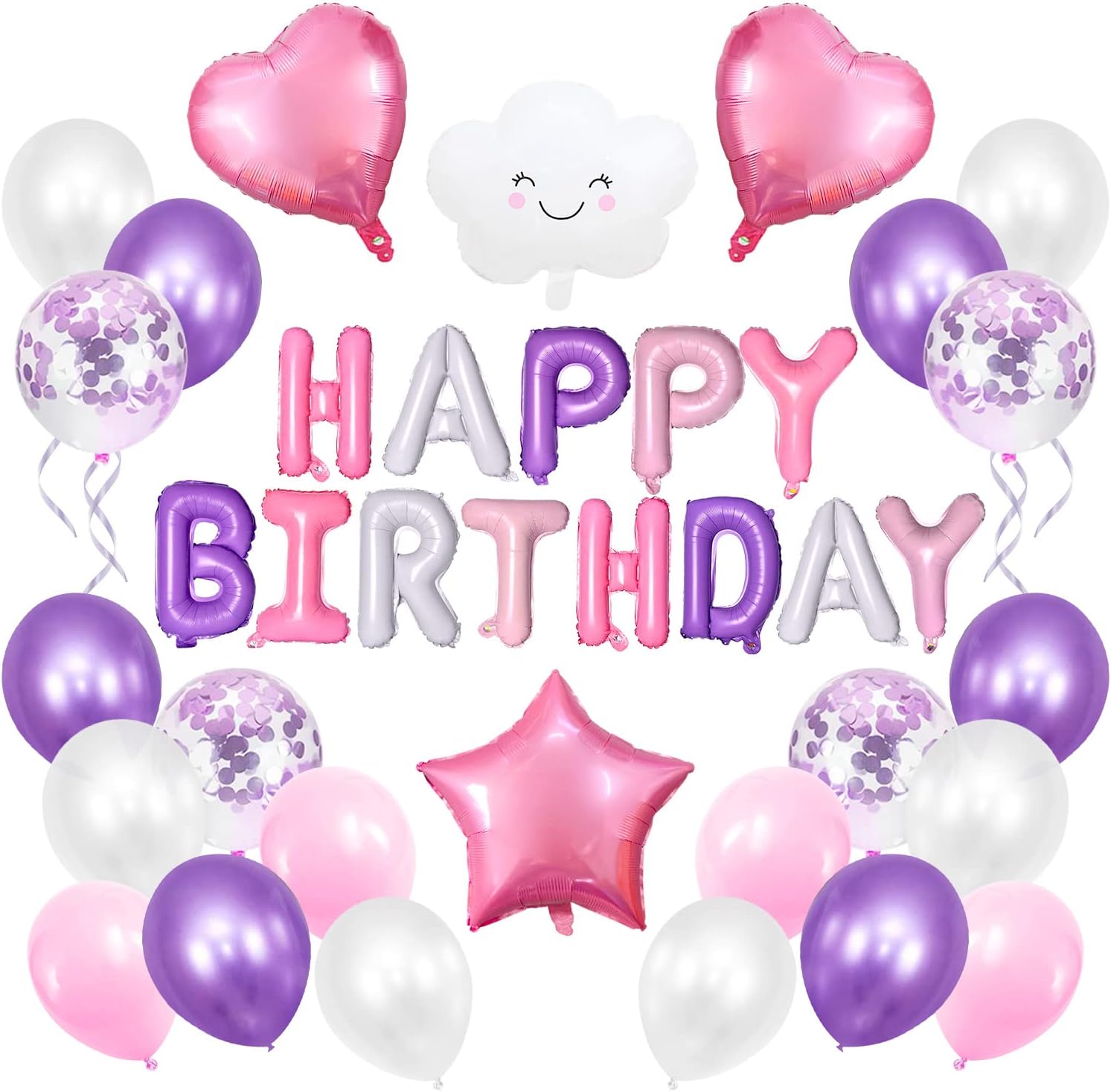 誕生日 風船 バルーン かわいい バースデーガーランド Happy サプライス Birthday 飾り付け パープル 紙吹雪風船