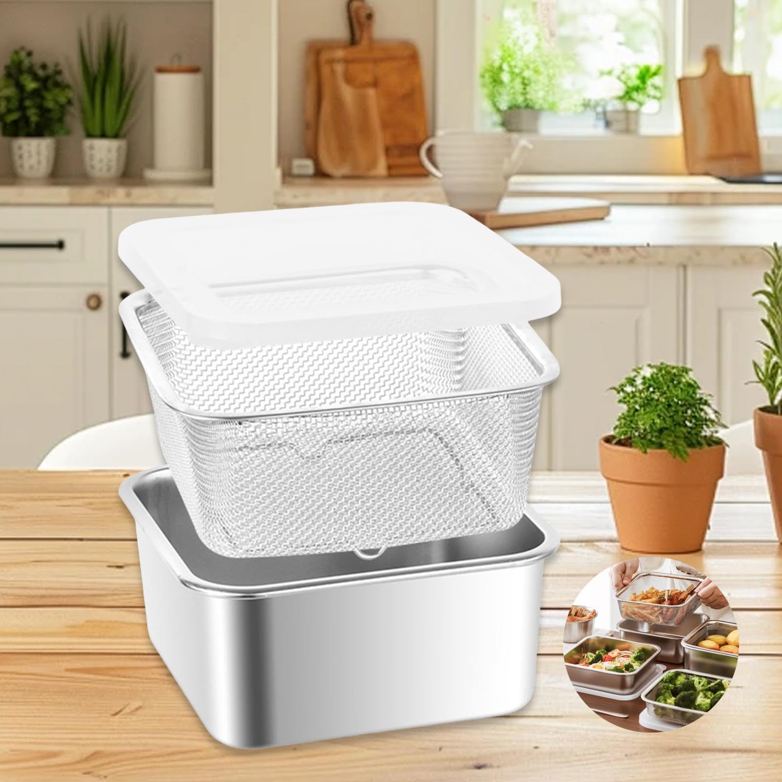 Küchensiebschüssel, Edelstahl-Nudelsieb, Siebschüssel mit verstärktem Rahmen, Rührschüsseln, Küchensieb-Abtropfhilfe zum Abtropfen von Nudeln, Waschen von Gemüse, Obst und Reis, 2500 ML
