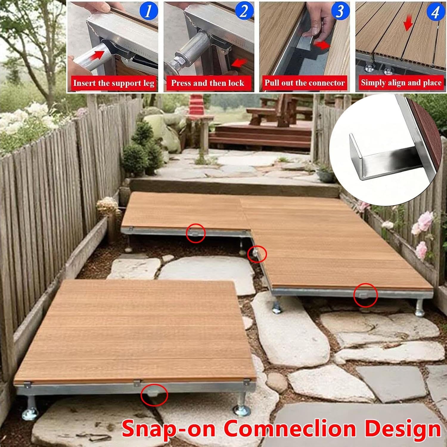 Plateforme Surélevée Réglable, Dalles de Terrasse Modulaire en Composite