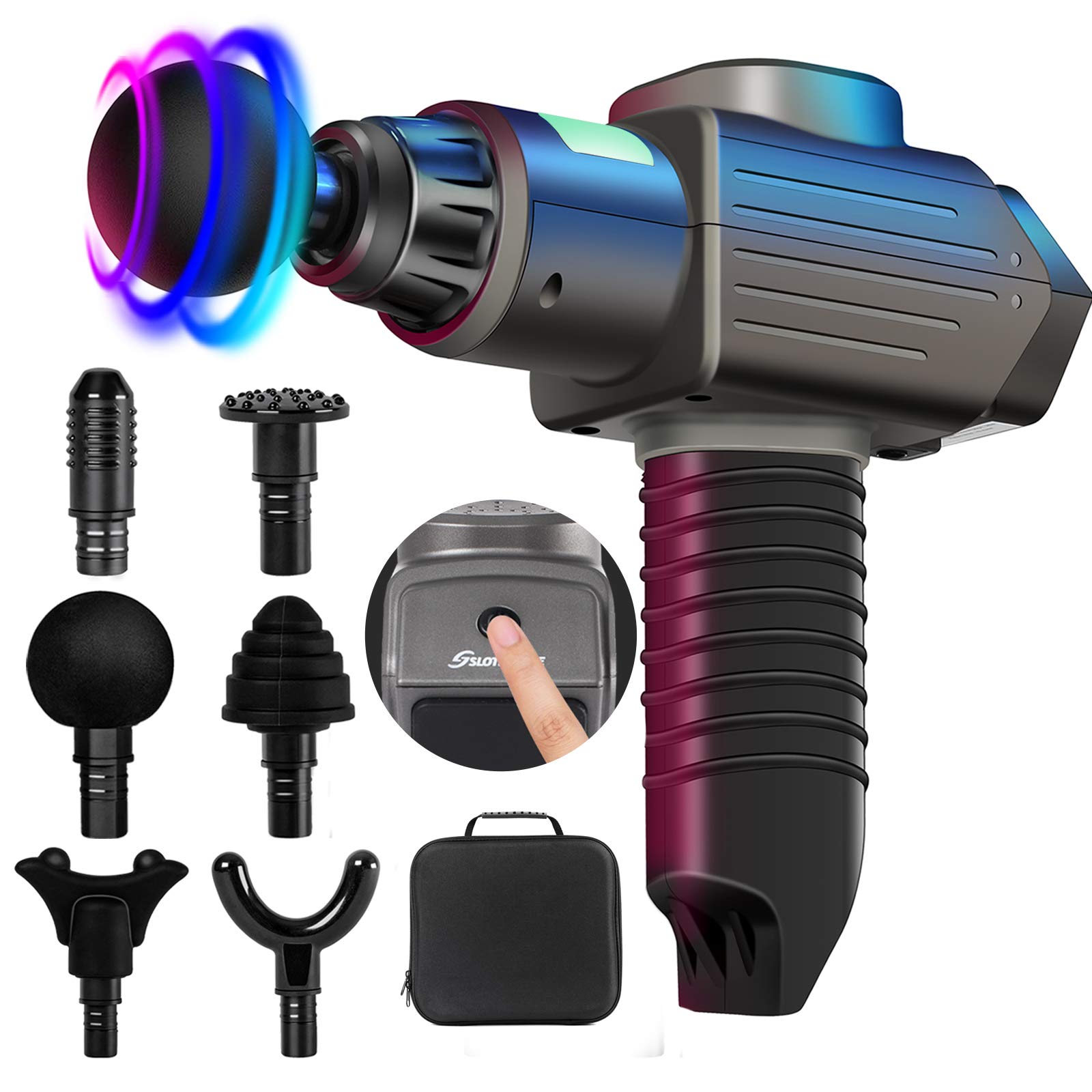 SLOTHMORE Massage Gun Deep Tissue,Percussion Electric Massage Gun Portable Handheld Massager with Quiet Motor for athlets,Relieves Muscle Tension with Adjustable Speeds 6 Massage Heads