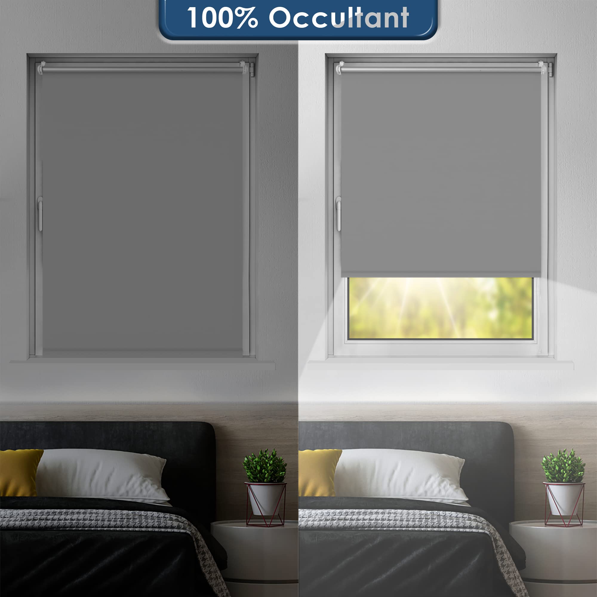 Homland Roleta zaciemniająca bez wiercenia 50 x 120 cm, jasnoszara, zasłona zaciemniająca z powłoką srebrną, izolacja termiczna, prosta instalacja, do sypialni, salonu, kuchni, łazienki