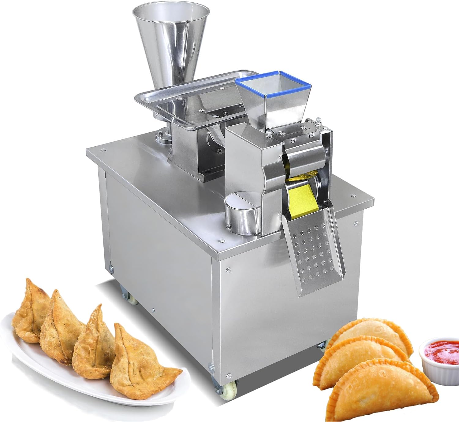 Commercial Dumpling Making Machine With1 Free Mold SAMOSA -Food Grade Stainless Steel Empanada Maker Press For Pierogi,Gyoza,Ravioli Etc,5000Pcs/H,48 Optional Shapes,Auto Powder Spreading