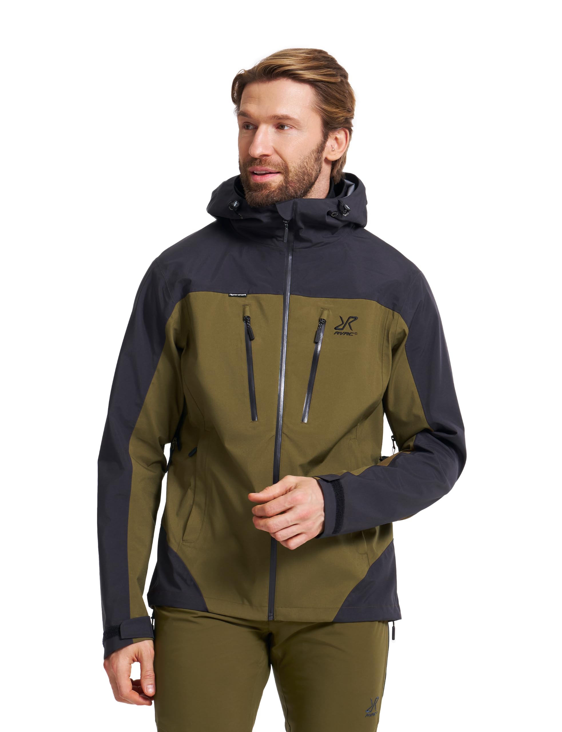 RevolutionRace Silence Proshell 3L Jacket, Herrenjacke, belüftete und wasserdichte Jacke für Wanderungen und andere Outdoor-Aktivitäten, Dark Olive/Moonless Night 3.0, M