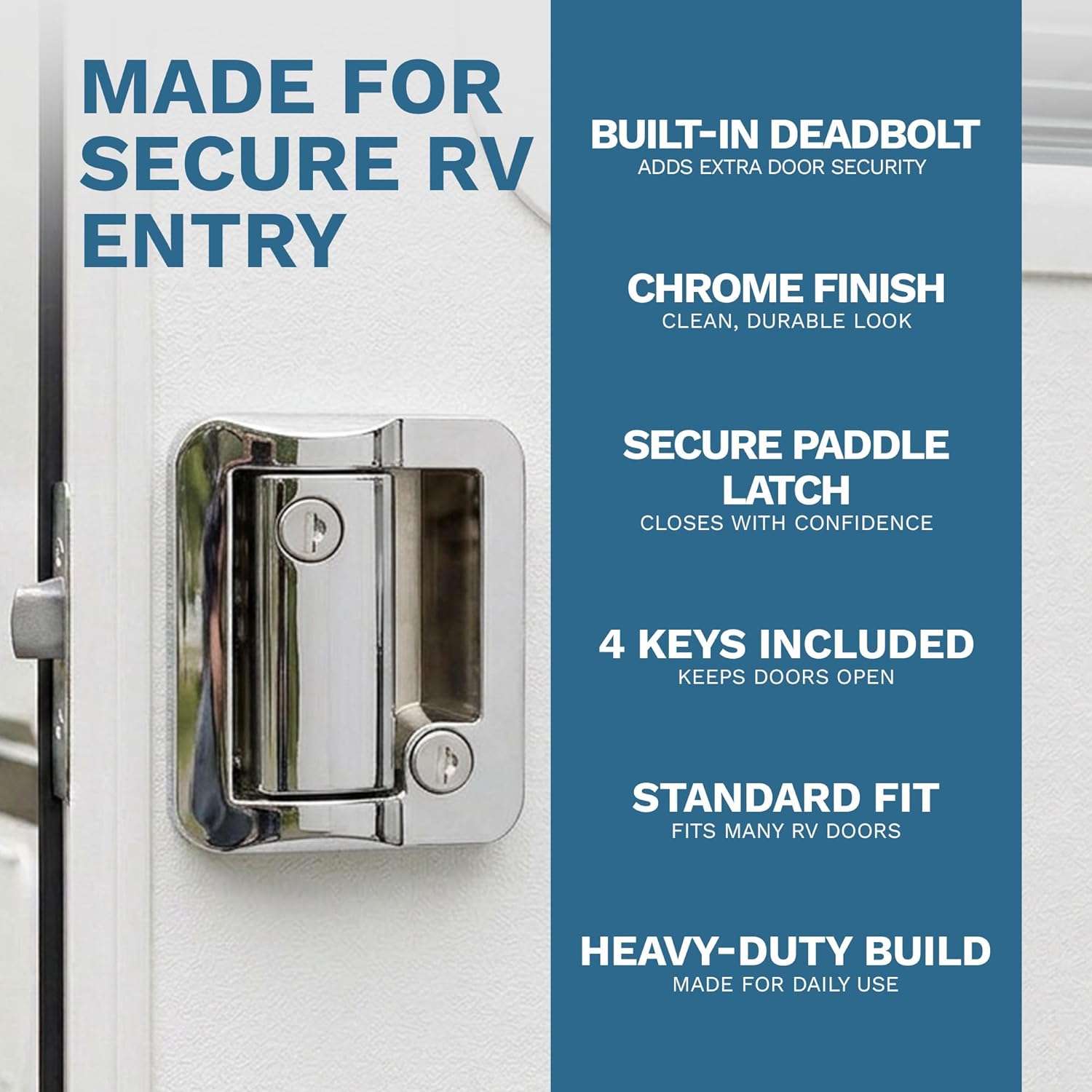 Procamp Chrome RV Paddle Entry Door Lock Latch with Handle Knob and Deadbolt Lock for Camper