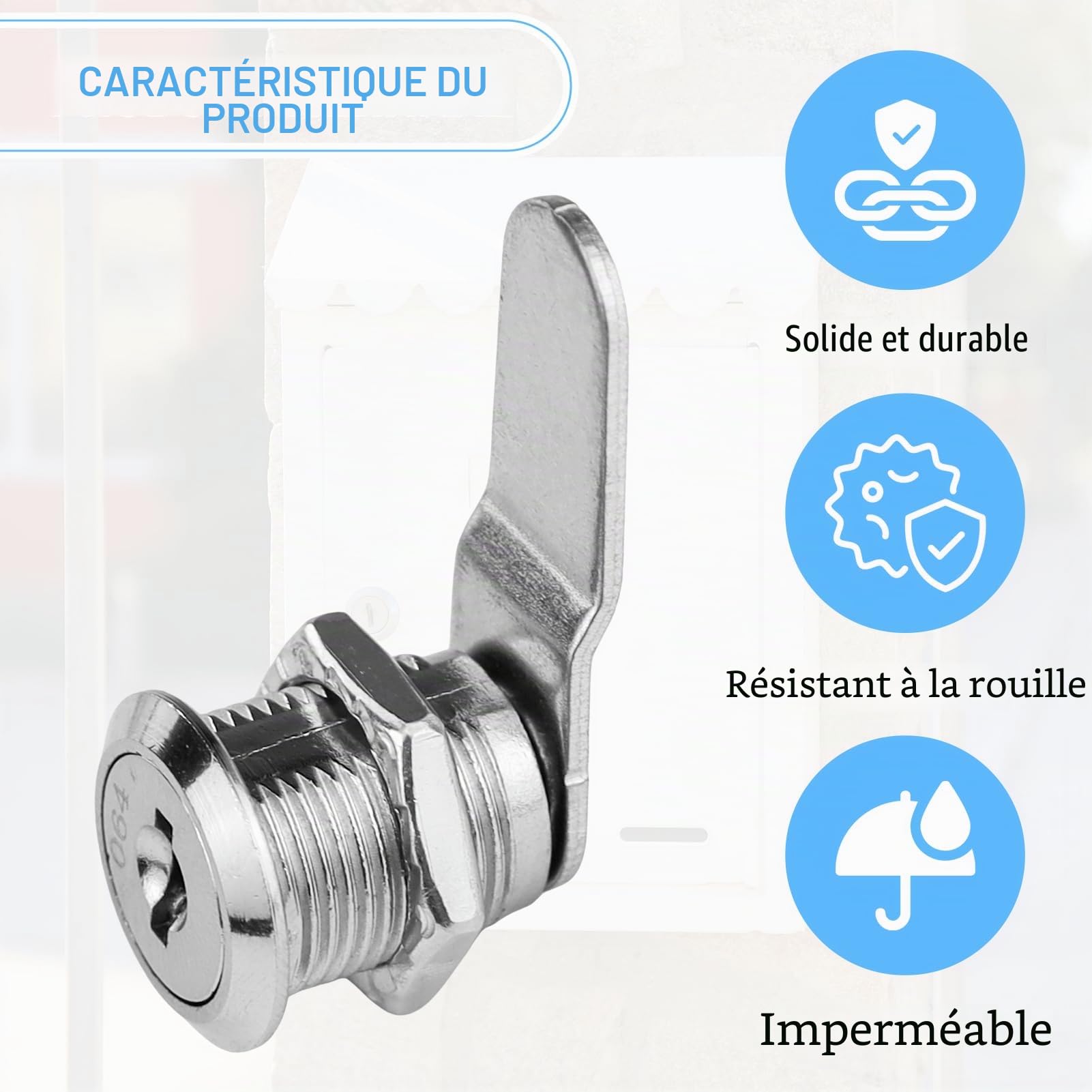Serrure pour boîte aux lettres, serrure métallique pour armoire de 20 mm, serrure à levier pour meubles, livrée avec 4 clés et 2 plaques de serure différentes, pour armoires à dossiers, armoires