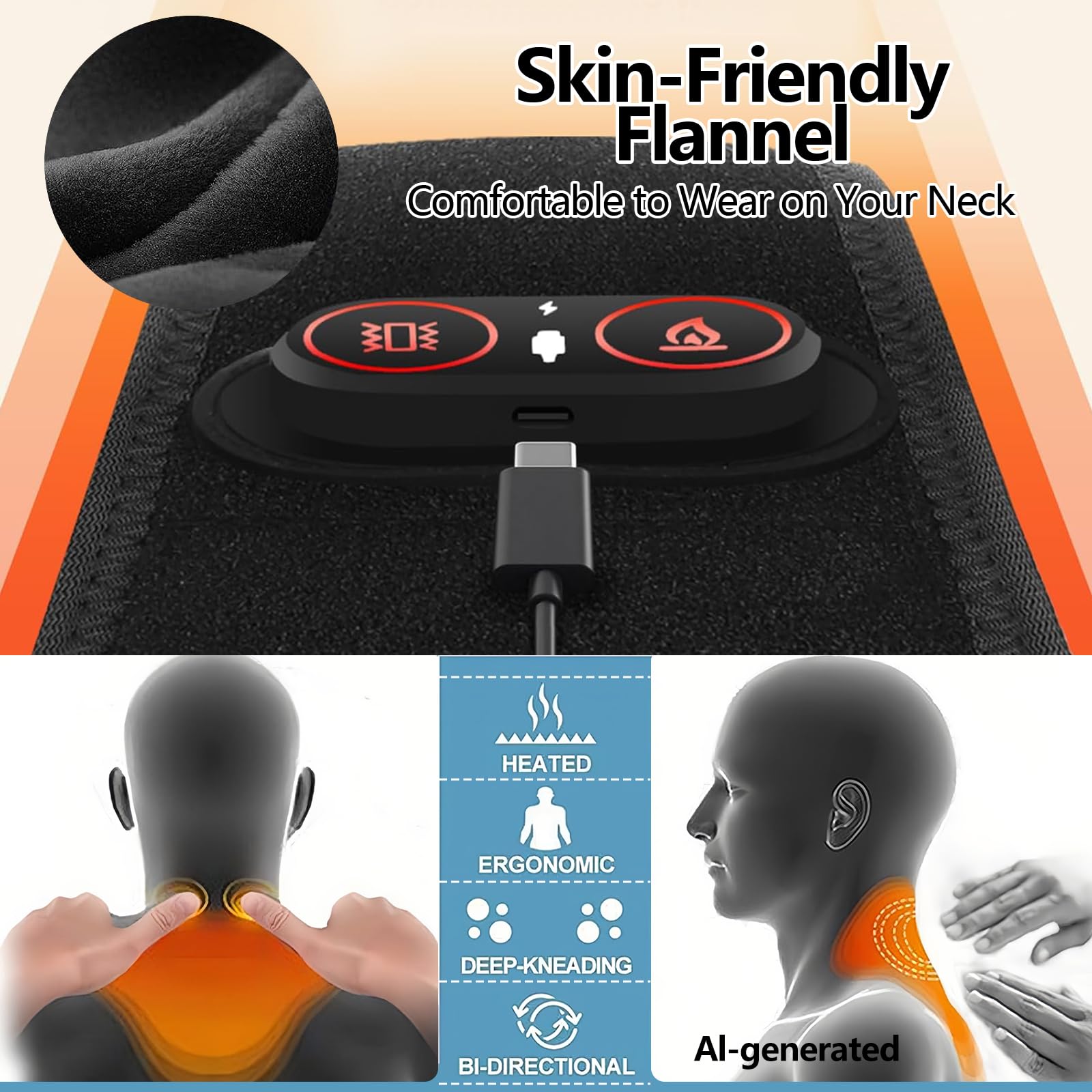 Almohadilla térmica inalámbrica para el cuello para aliviar el dolor, masajeador eléctrico USB con 3 ajustes de calor, alimentado por batería de 3000 mAh para una relajación muscular eficaz